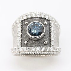 Georgios Collections 18 Karat Gold and Rhodium Solitaire Blue Diamond Ring