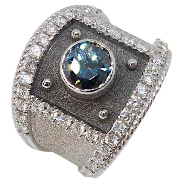 Georgios Collections 18 Karat Gold and Rhodium Solitaire Blue Diamond Ring For Sale