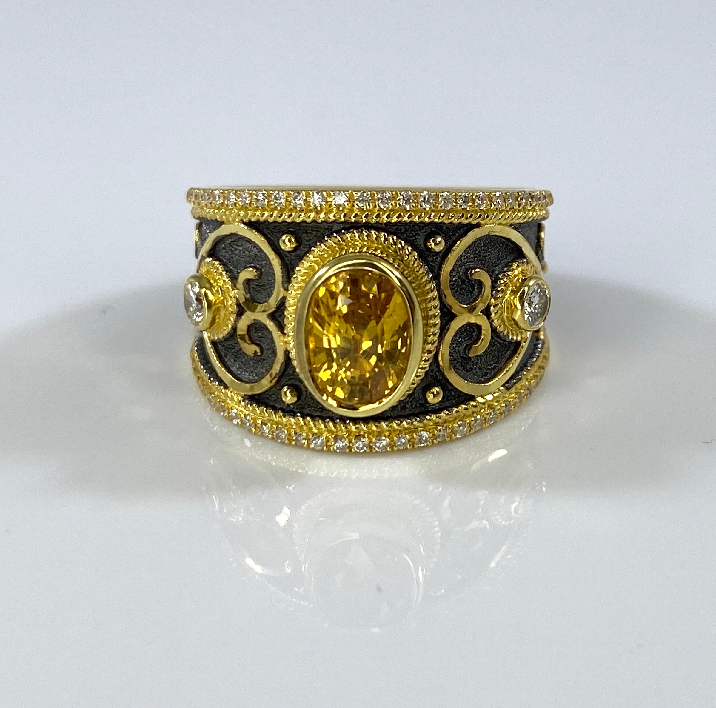 Georgios Kollektionen Ring aus 18 Karat Gold und Rhodium mit gelbem Saphir und Diamant im Angebot 4