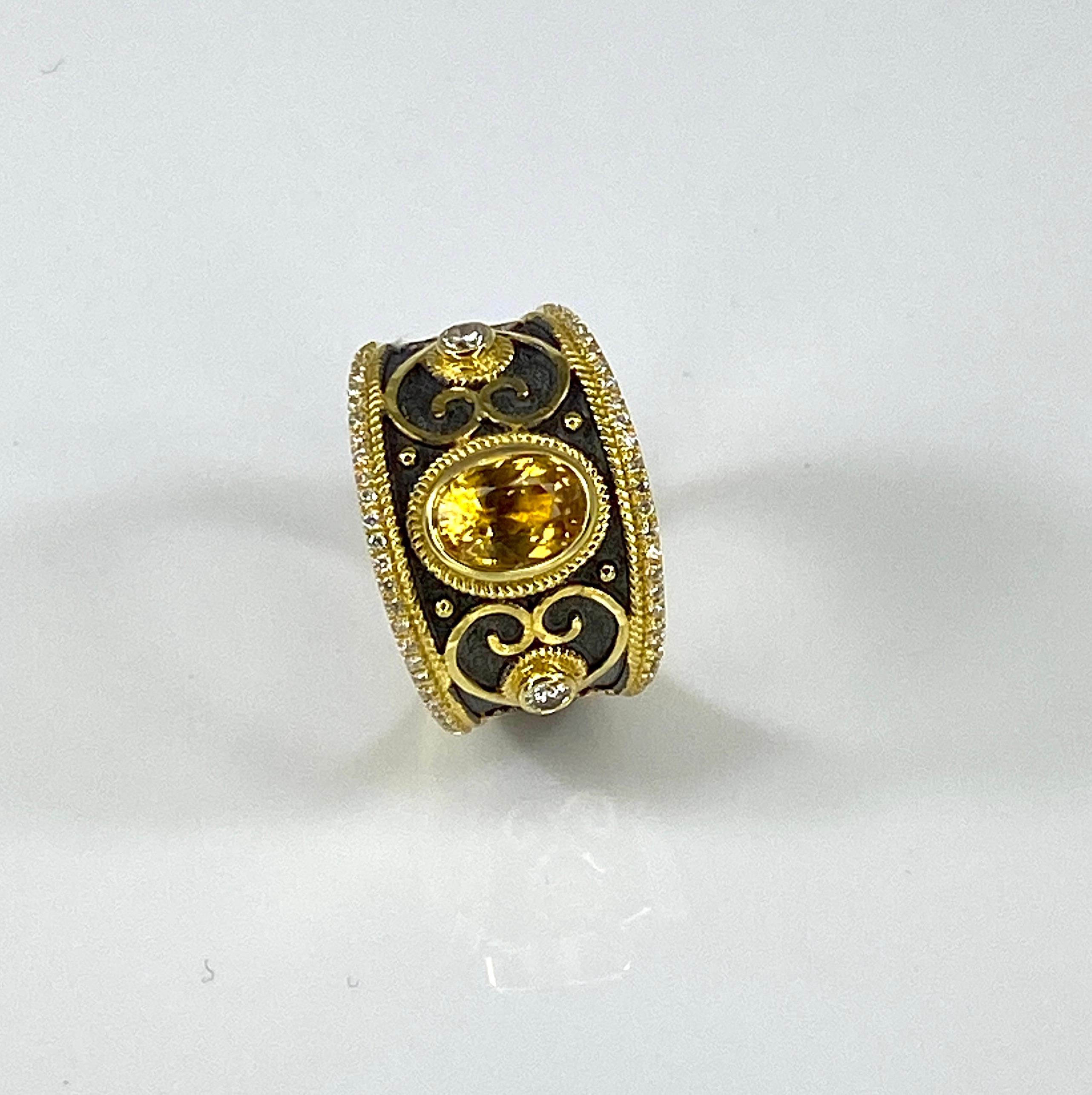 Georgios Kollektionen Ring aus 18 Karat Gold und Rhodium mit gelbem Saphir und Diamant im Angebot 6