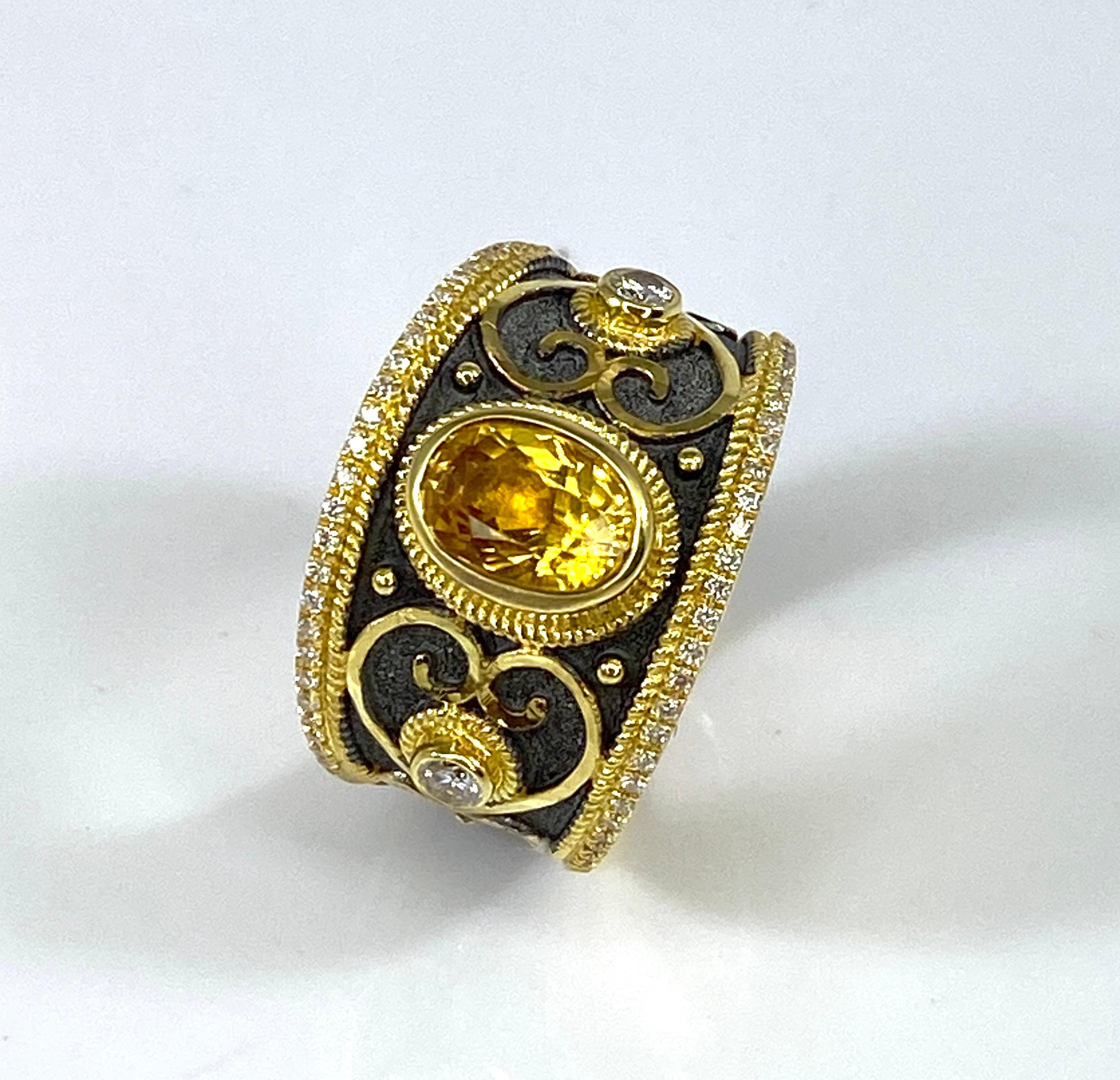 Georgios Kollektionen Ring aus 18 Karat Gold und Rhodium mit gelbem Saphir und Diamant im Angebot 13