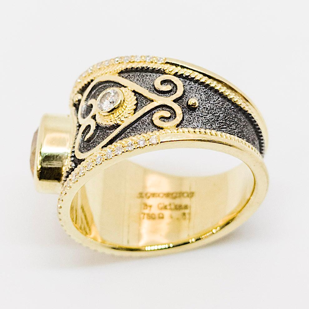 Georgios Kollektionen Ring aus 18 Karat Gold und Rhodium mit gelbem Saphir und Diamant im Zustand „Neu“ im Angebot in Astoria, NY