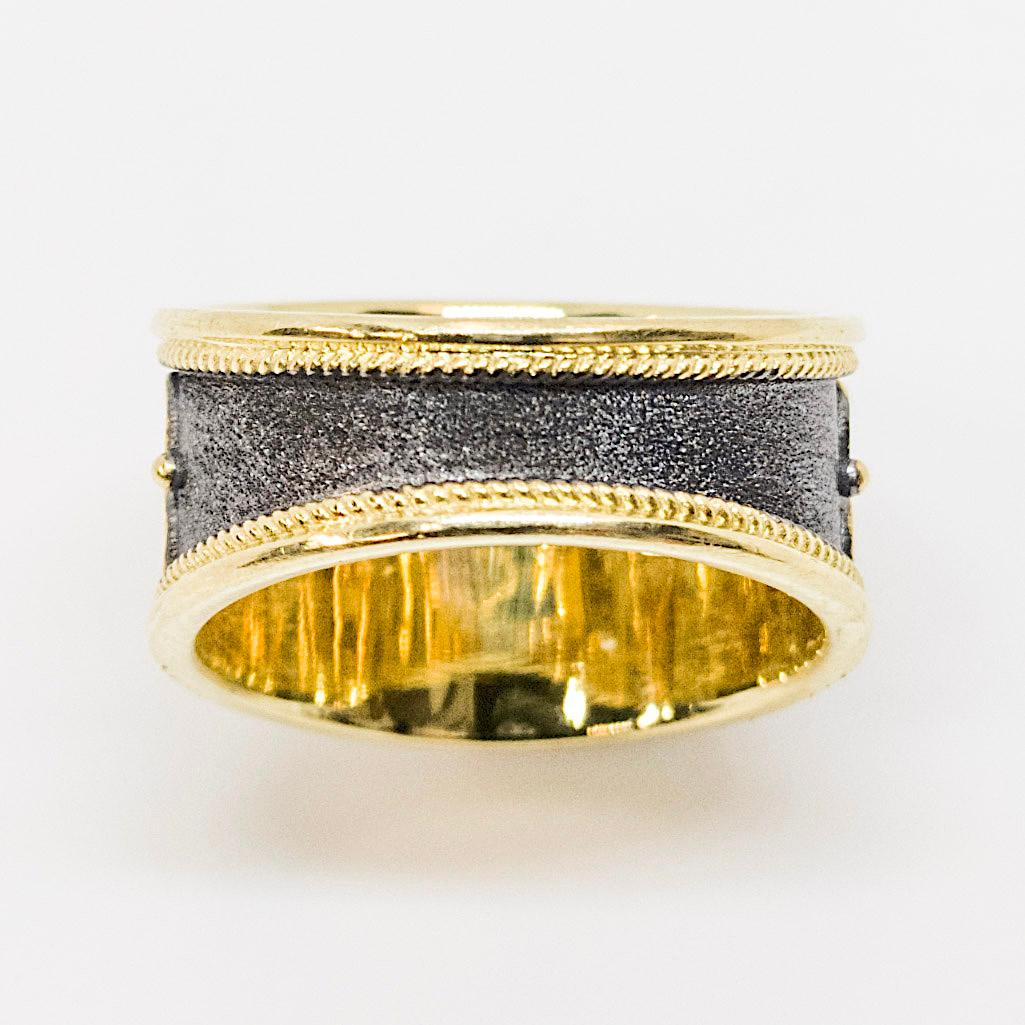Georgios Collections 18 Karat Gold and Rhodium Yellow Sapphire and Diamond Ring In New Condition For Sale In Astoria, NY