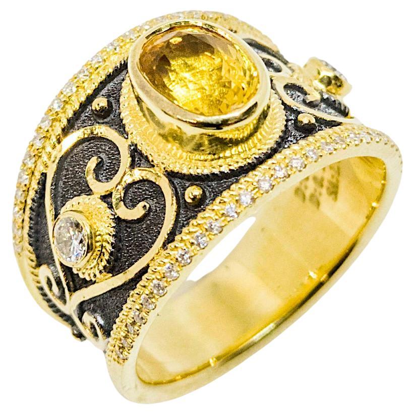 Georgios Collections 18 Karat Gold and Rhodium Yellow Sapphire and Diamond Ring For Sale