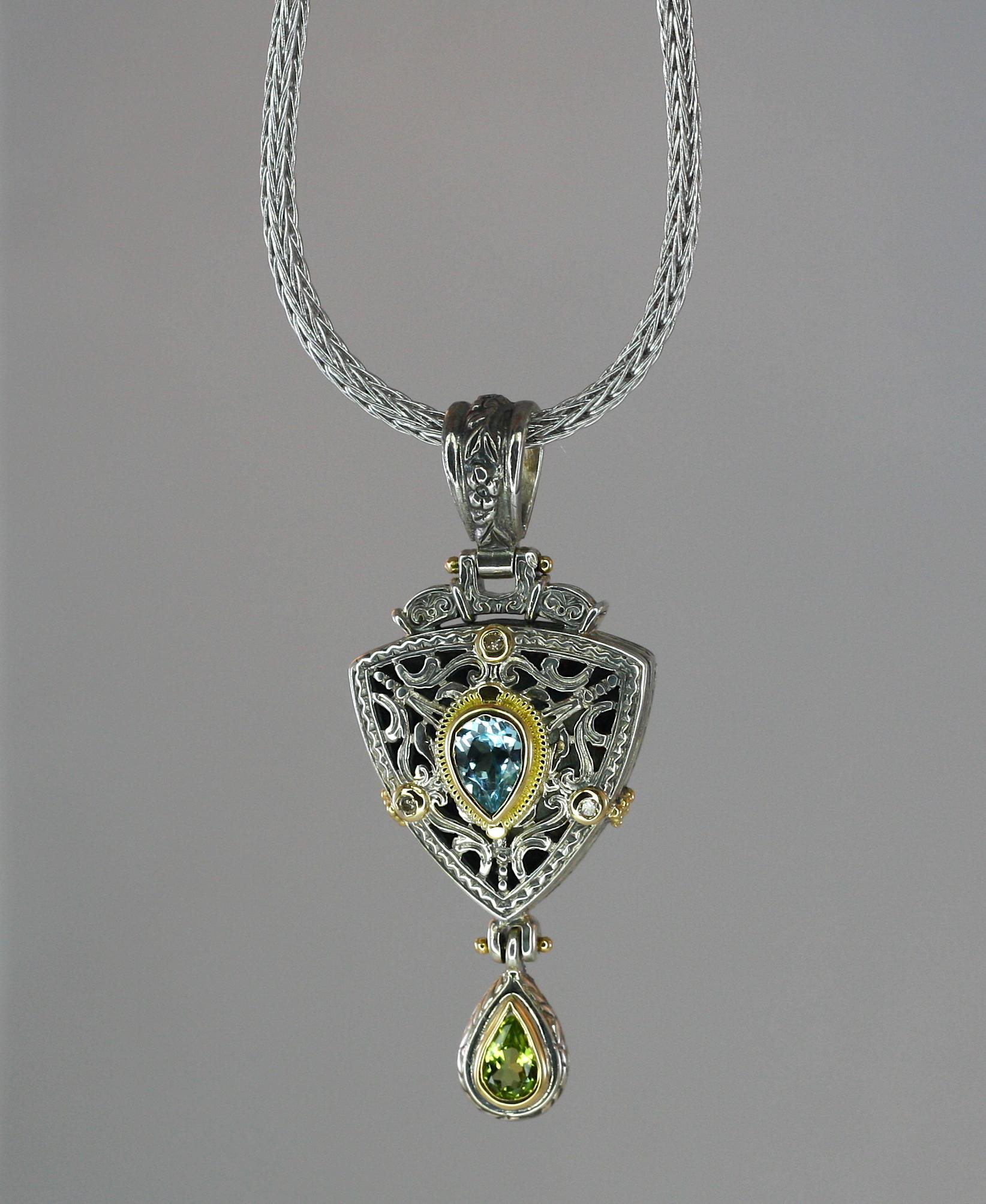 Georgios Collections 18 Karat Gold and Silver Aquamarine and Peridot Pendant 4