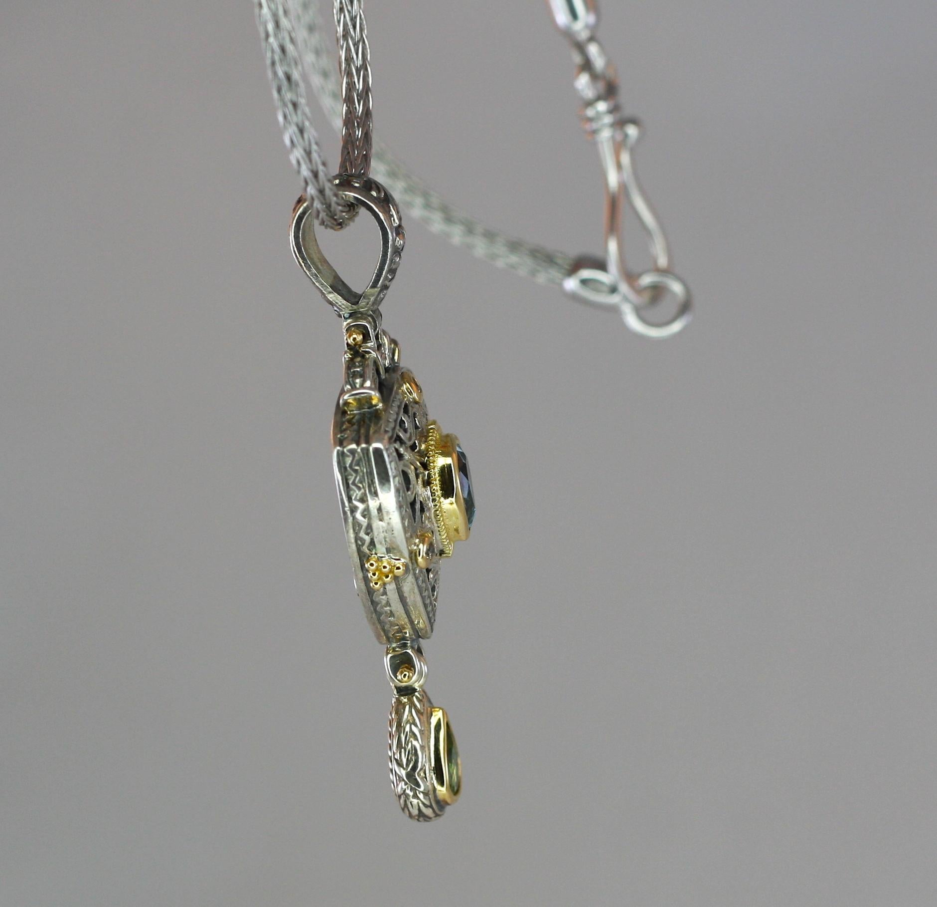 Georgios Collections 18 Karat Gold and Silver Aquamarine and Peridot Pendant In New Condition In Astoria, NY