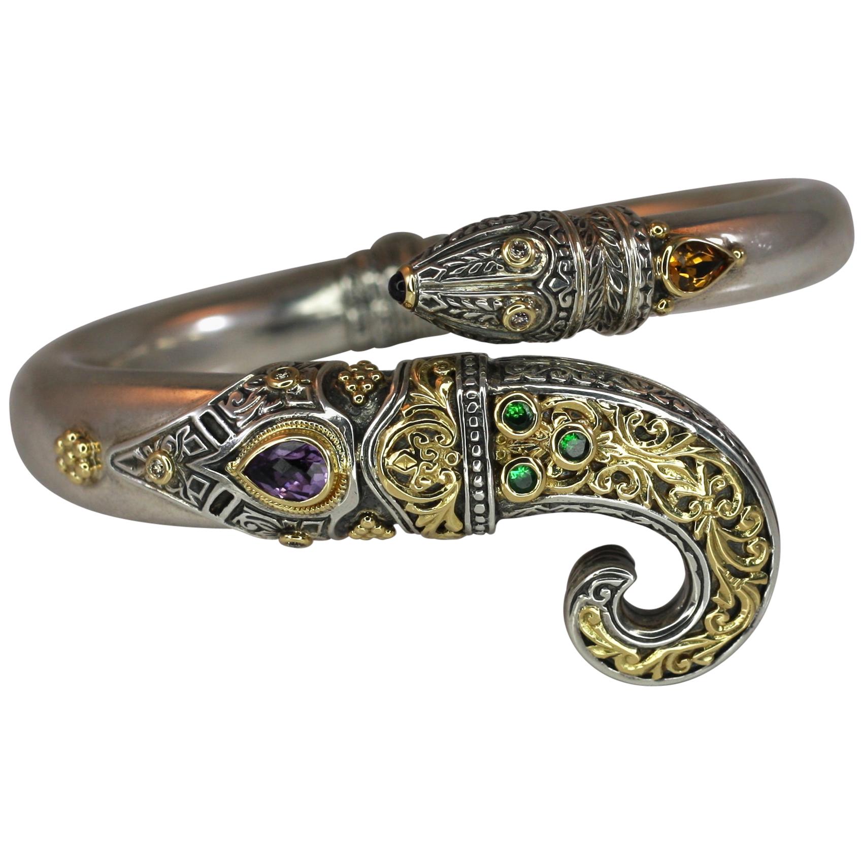 Georgios Collections Armband aus 18 Karat Gold und Silber mit Citrin, Amethyst und Diamanten