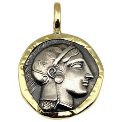 Georgios Collections 18 Karat Gold and Silver Coin Pendant Necklace of Athina