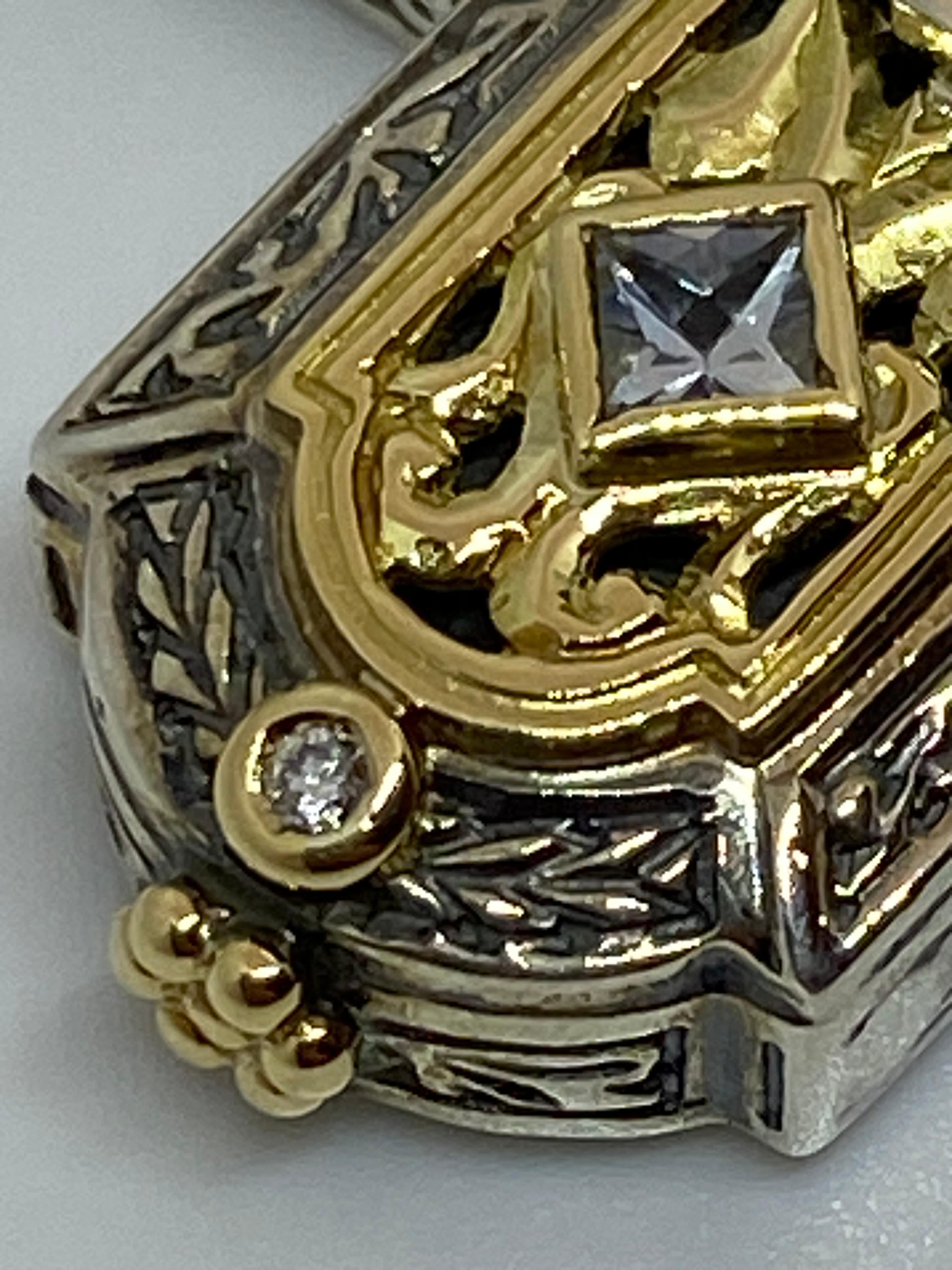 Georgios Kollektionen: 18 Karat Gold und Silber Kreuz-Anhänger mit Diamant und Rubin im Angebot 4