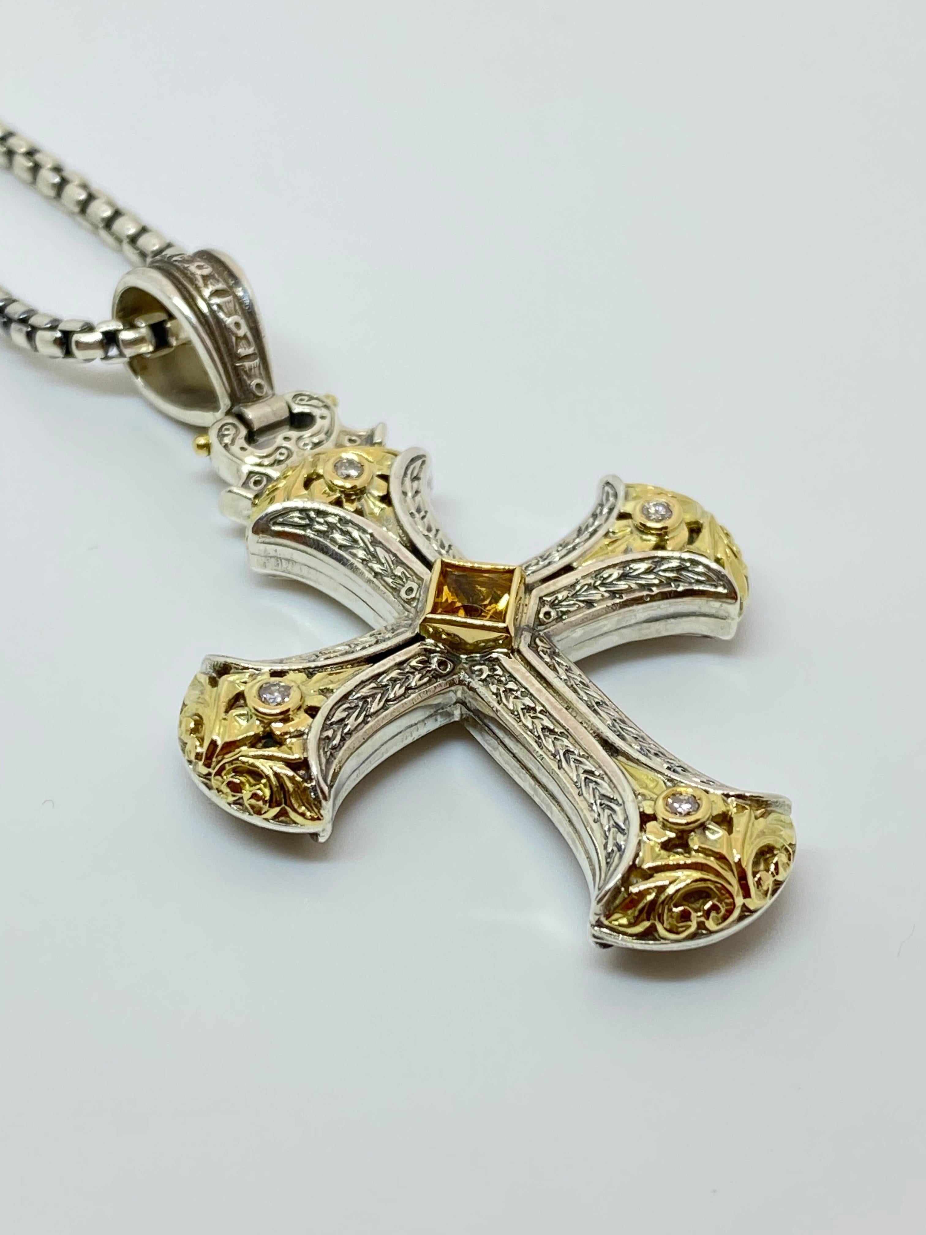 Georgios Collections 18 Karat Gold and Silver Diamond and Sapphire Cross Pendant For Sale 8