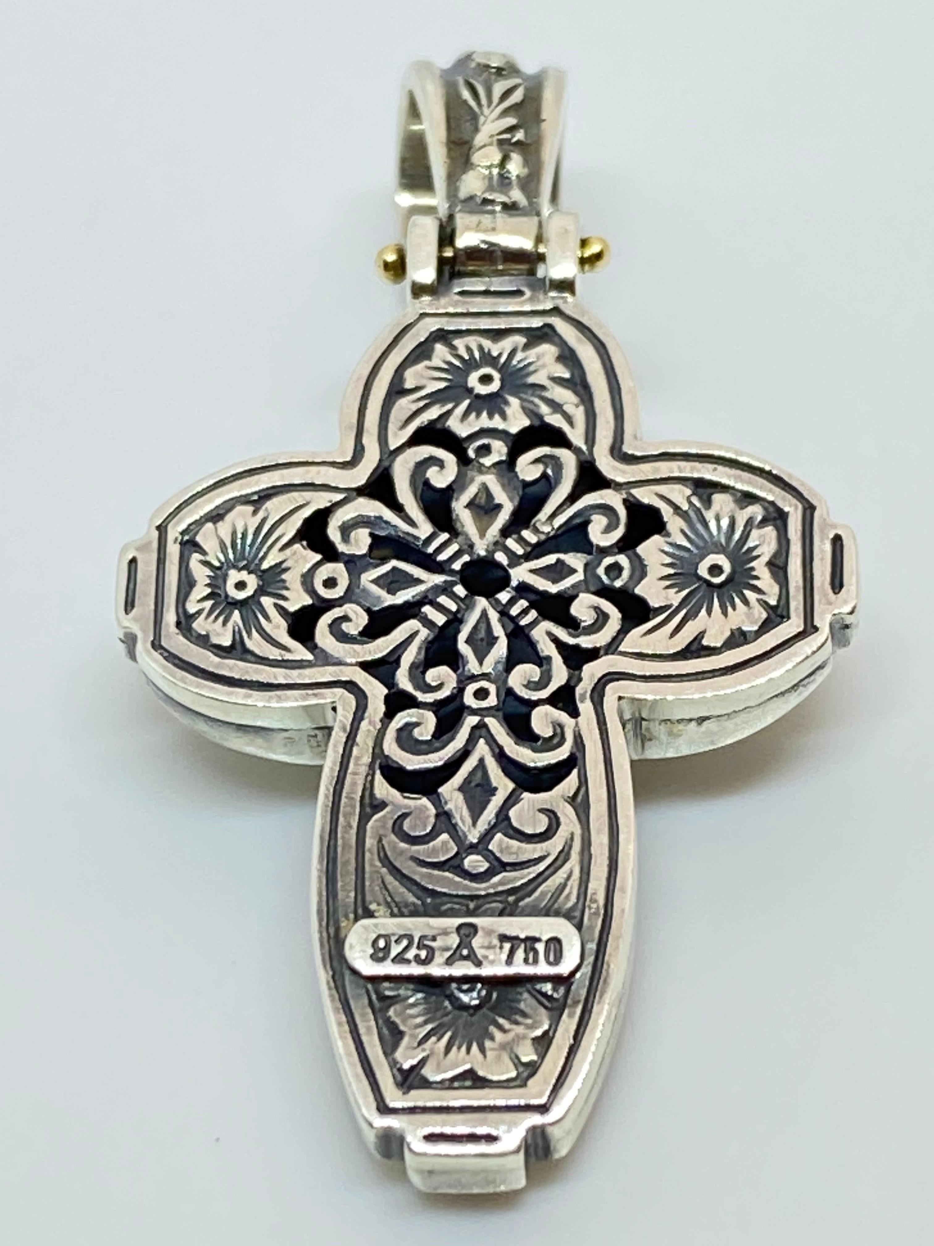 Georgios Collections 18 Karat Gold and Silver Diamond and Topaz Cross Pendant For Sale 3