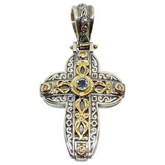 Georgios Collections 18 Karat Gold and Silver Diamond and Topaz Cross Pendant