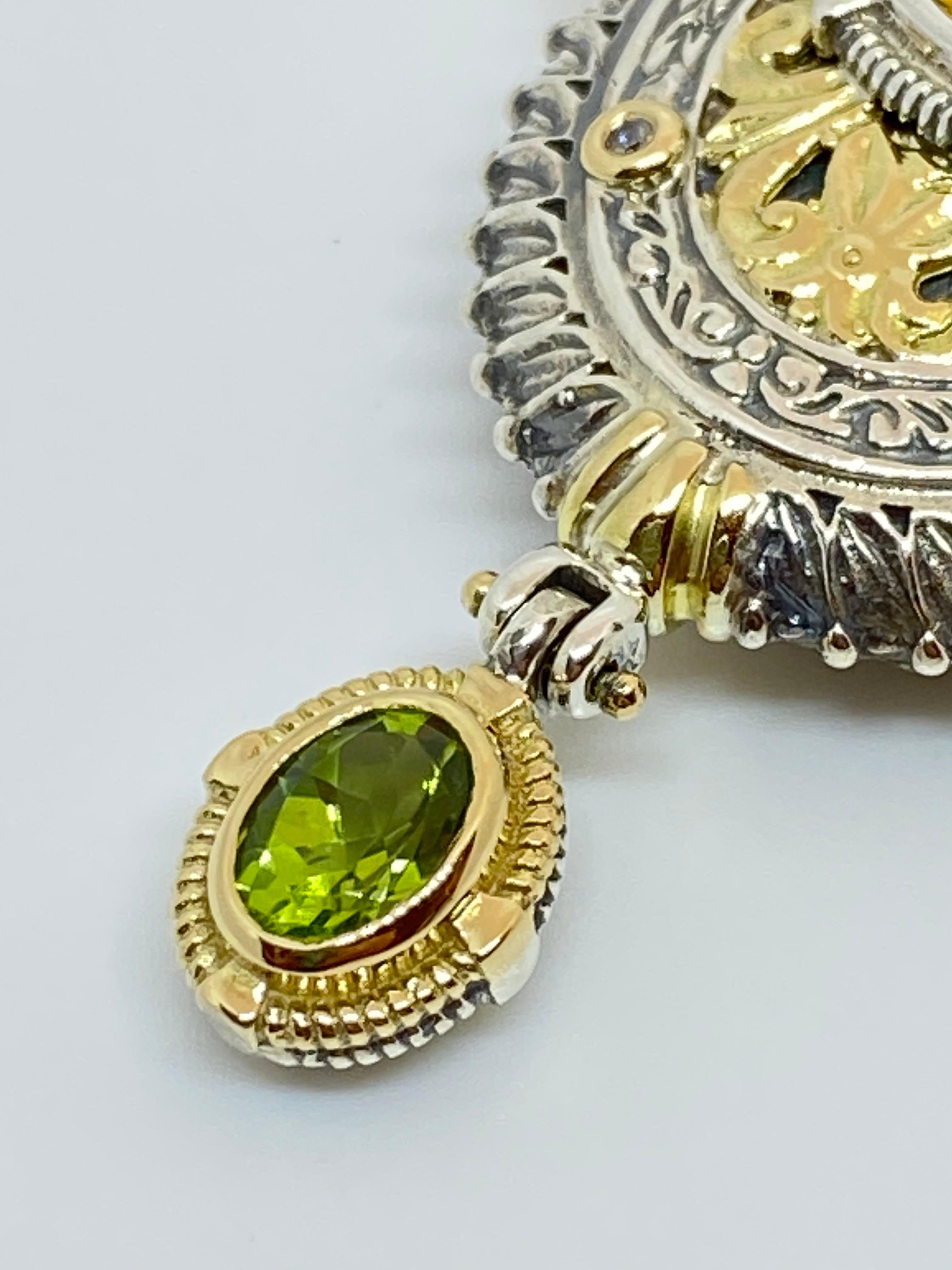 Georgios Collections 18 Karat Gold and Silver Diamond Citrine Peridot Pendant For Sale 5