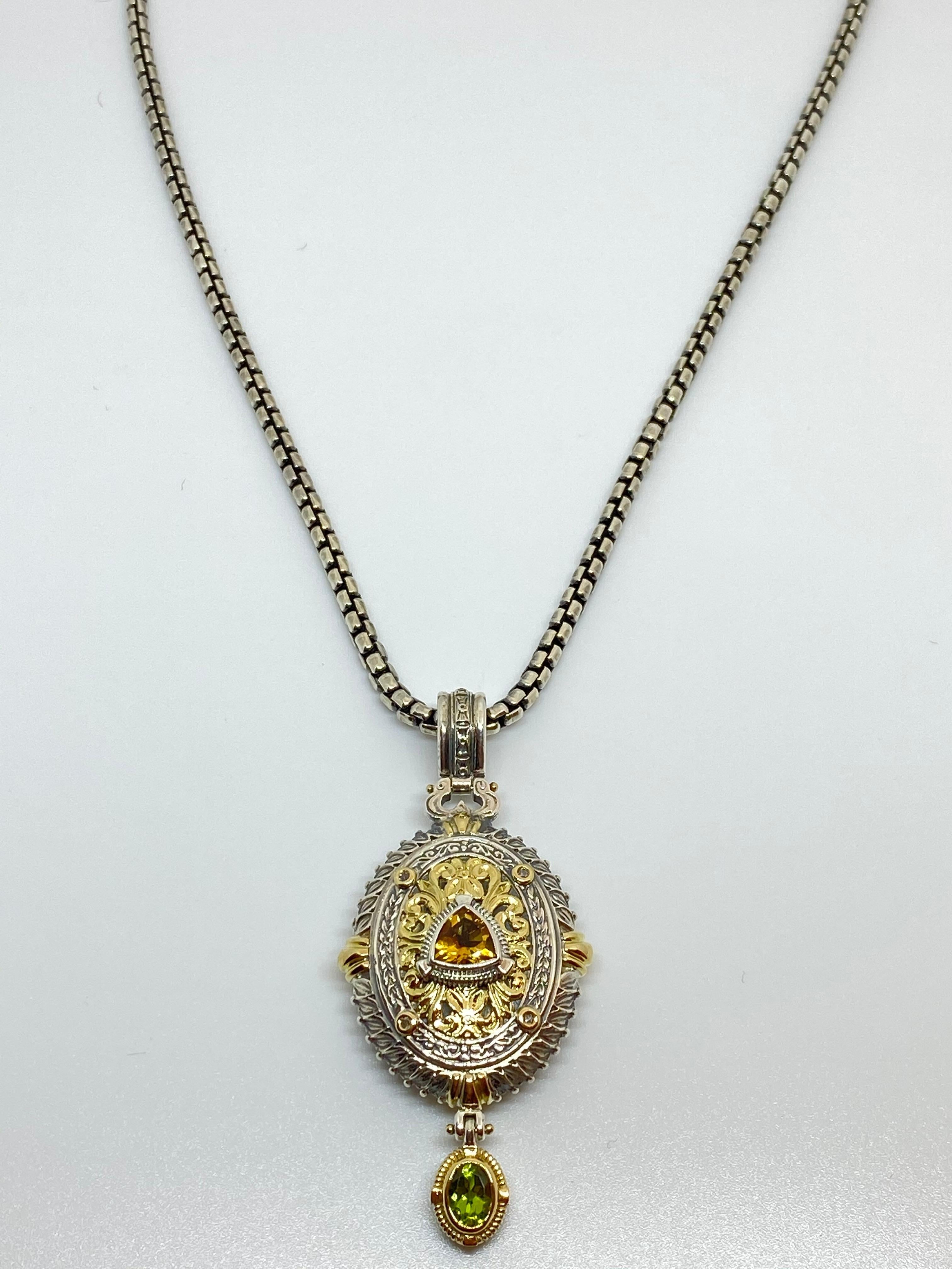 Georgios Collections 18 Karat Gold and Silver Diamond Citrine Peridot Pendant For Sale 6