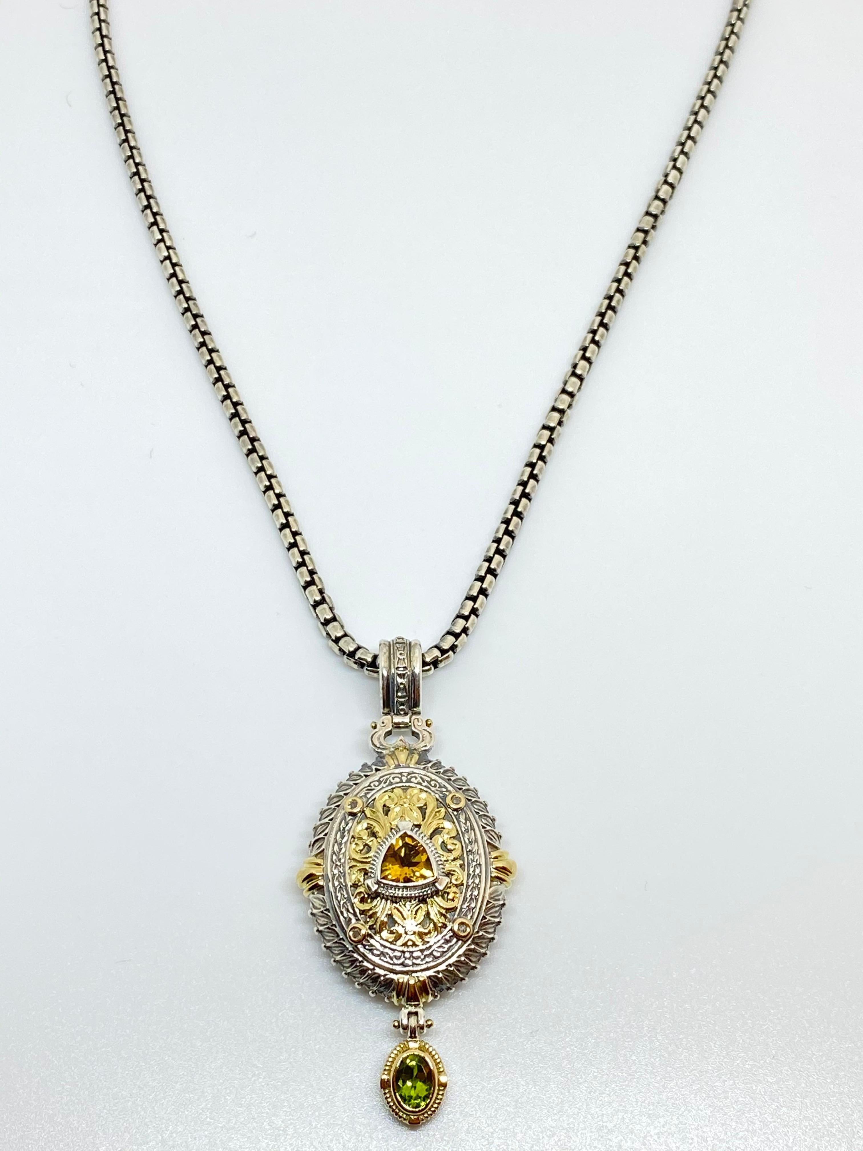 Georgios Collections 18 Karat Gold and Silver Diamond Citrine Peridot Pendant For Sale 9