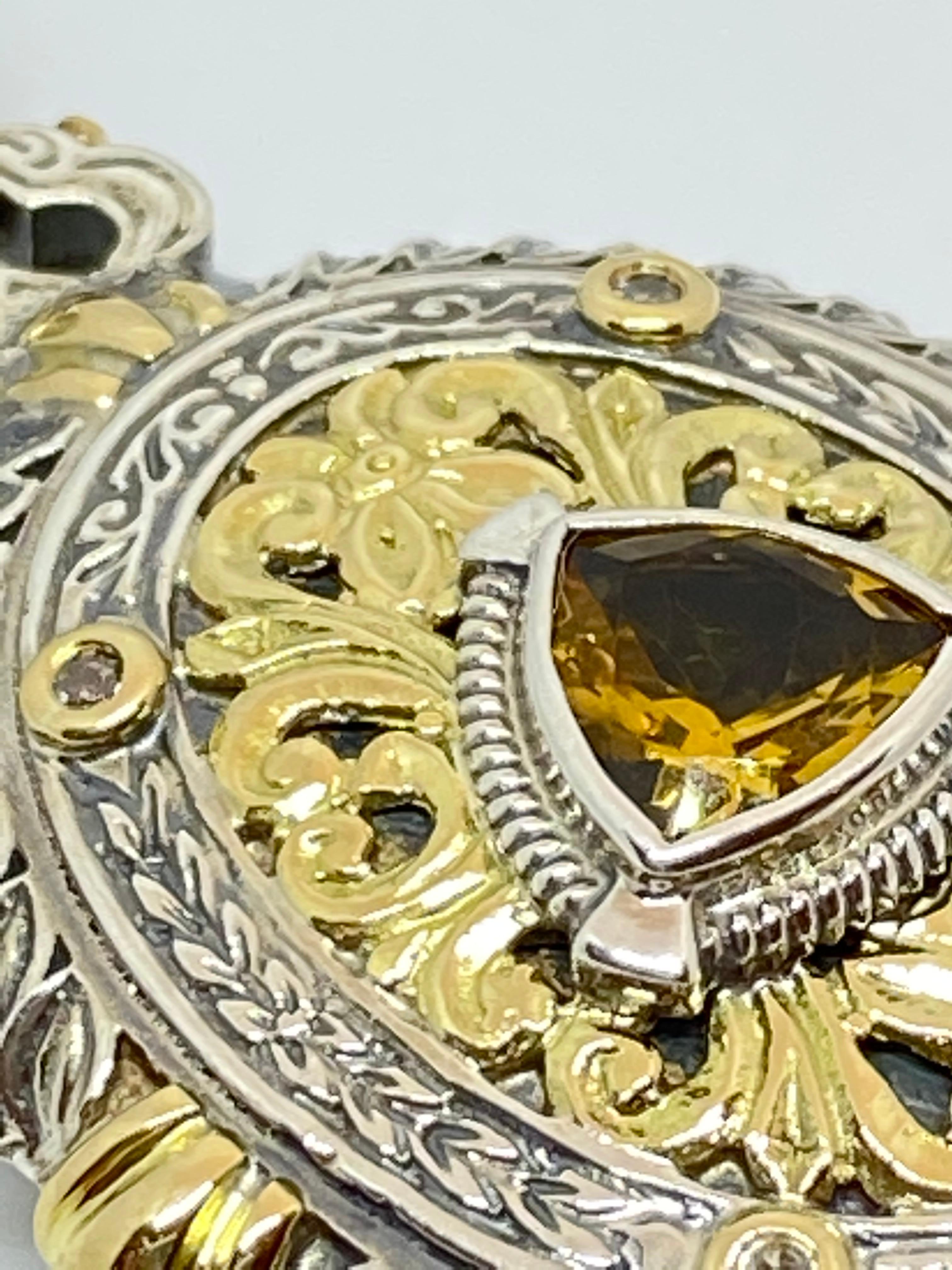 Georgios Collections 18 Karat Gold and Silver Diamond Citrine Peridot Pendant For Sale 1