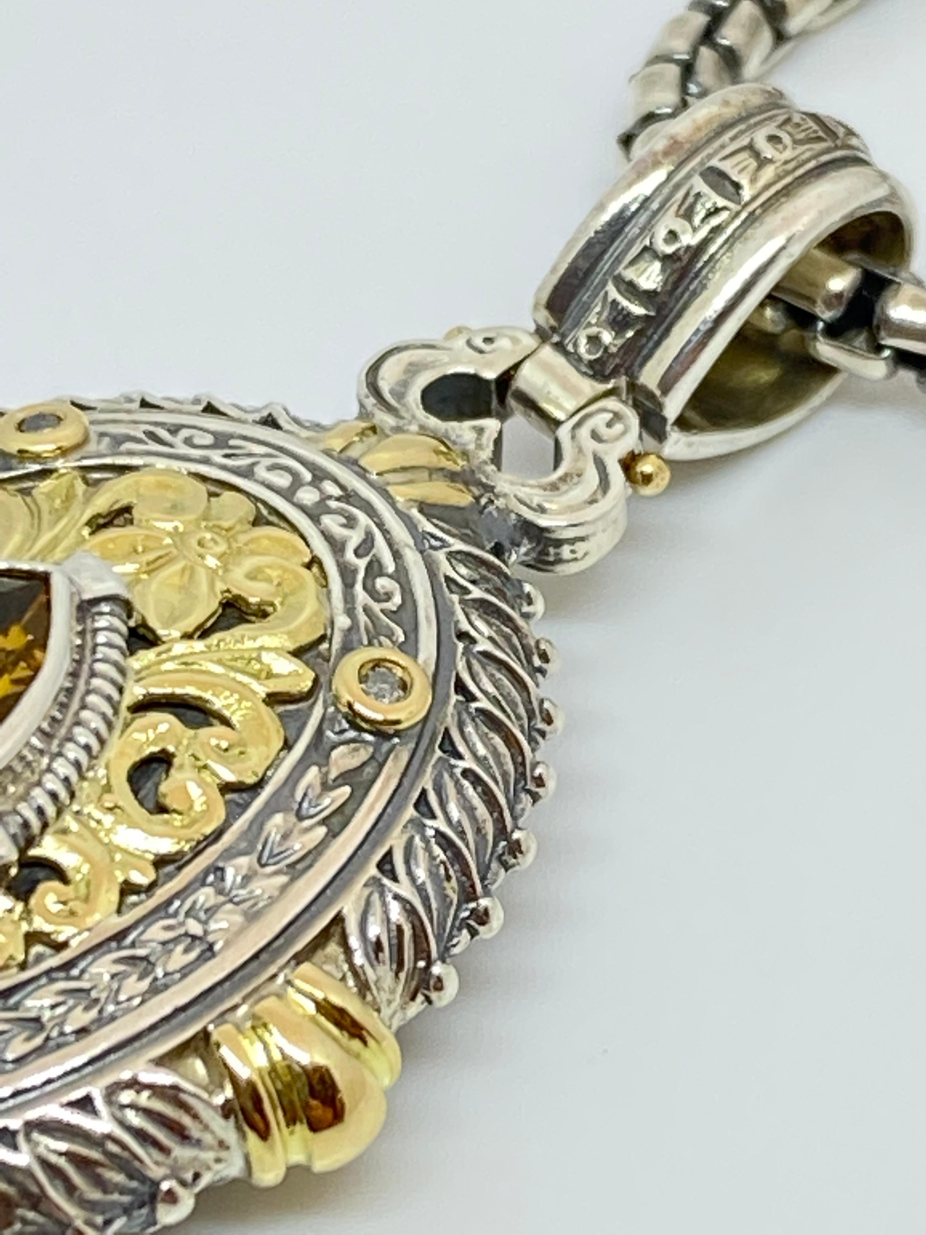Georgios Collections 18 Karat Gold and Silver Diamond Citrine Peridot Pendant For Sale 2