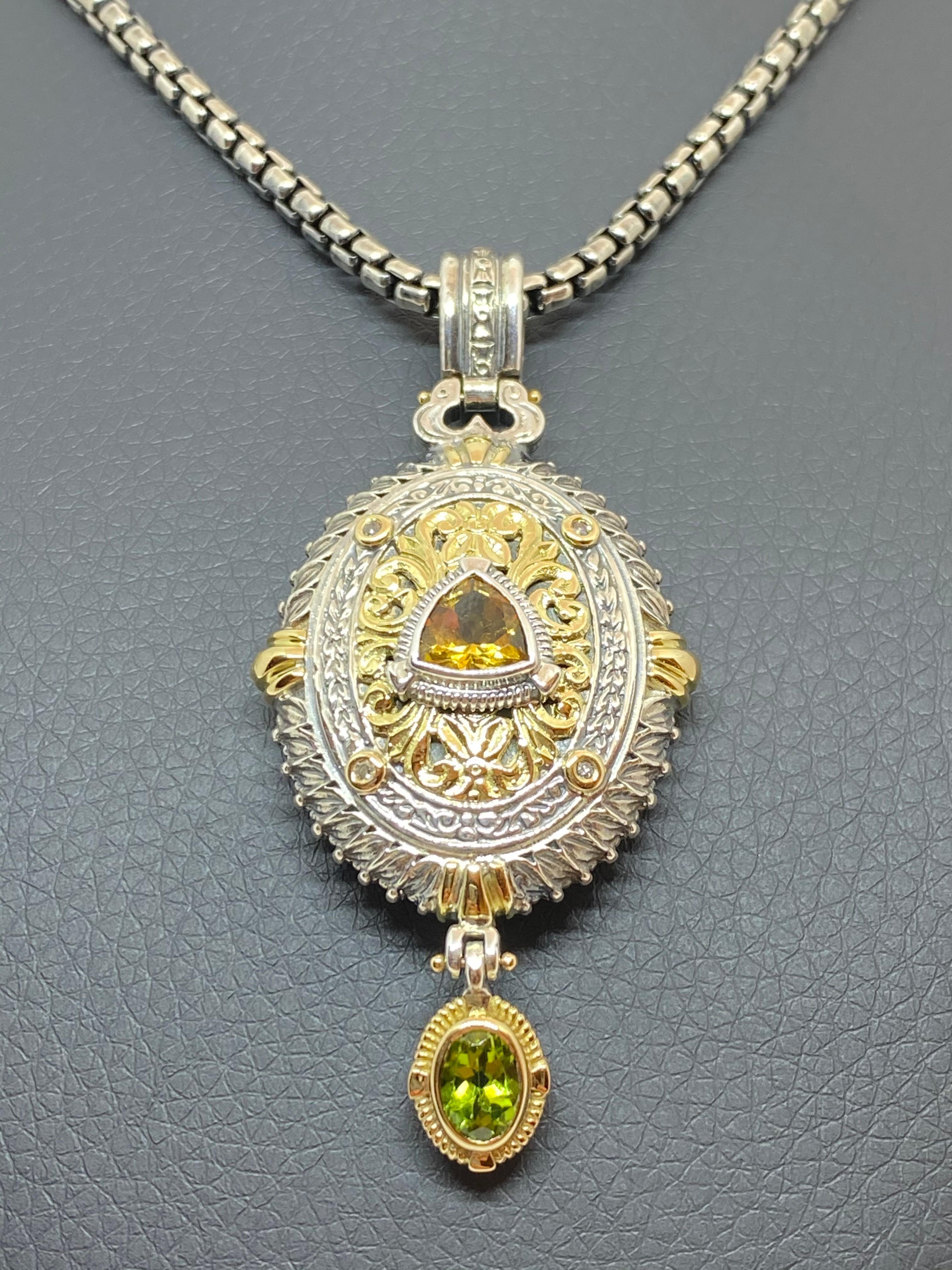Georgios Collections 18 Karat Gold and Silver Diamond Citrine Peridot Pendant For Sale 4