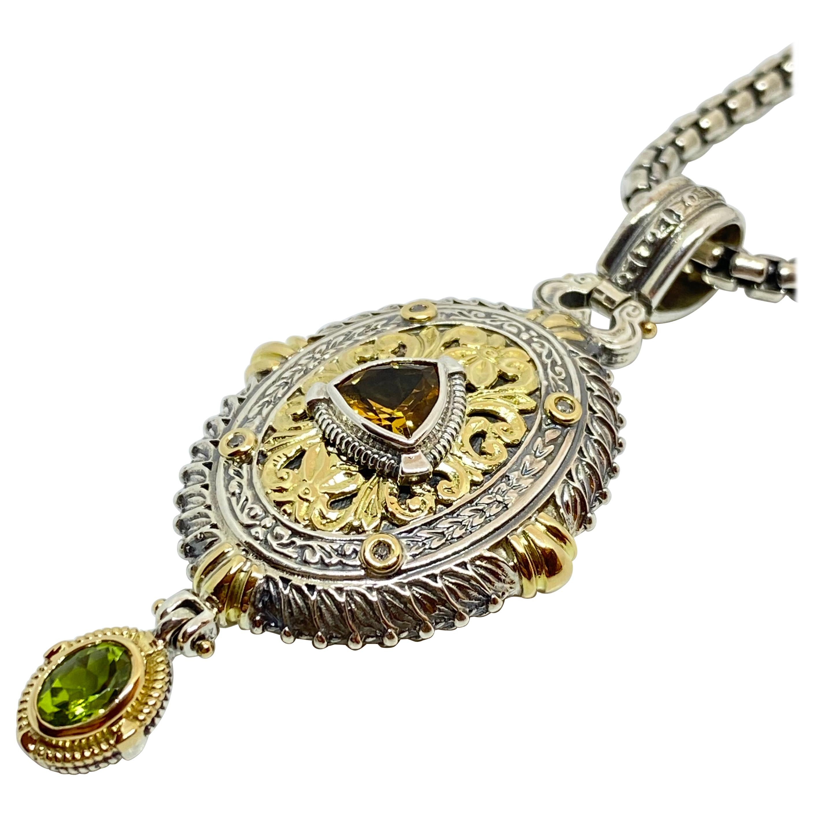 Georgios Kollektionen 18 Karat Gold und Silber Diamant Citrin Peridot Anhänger