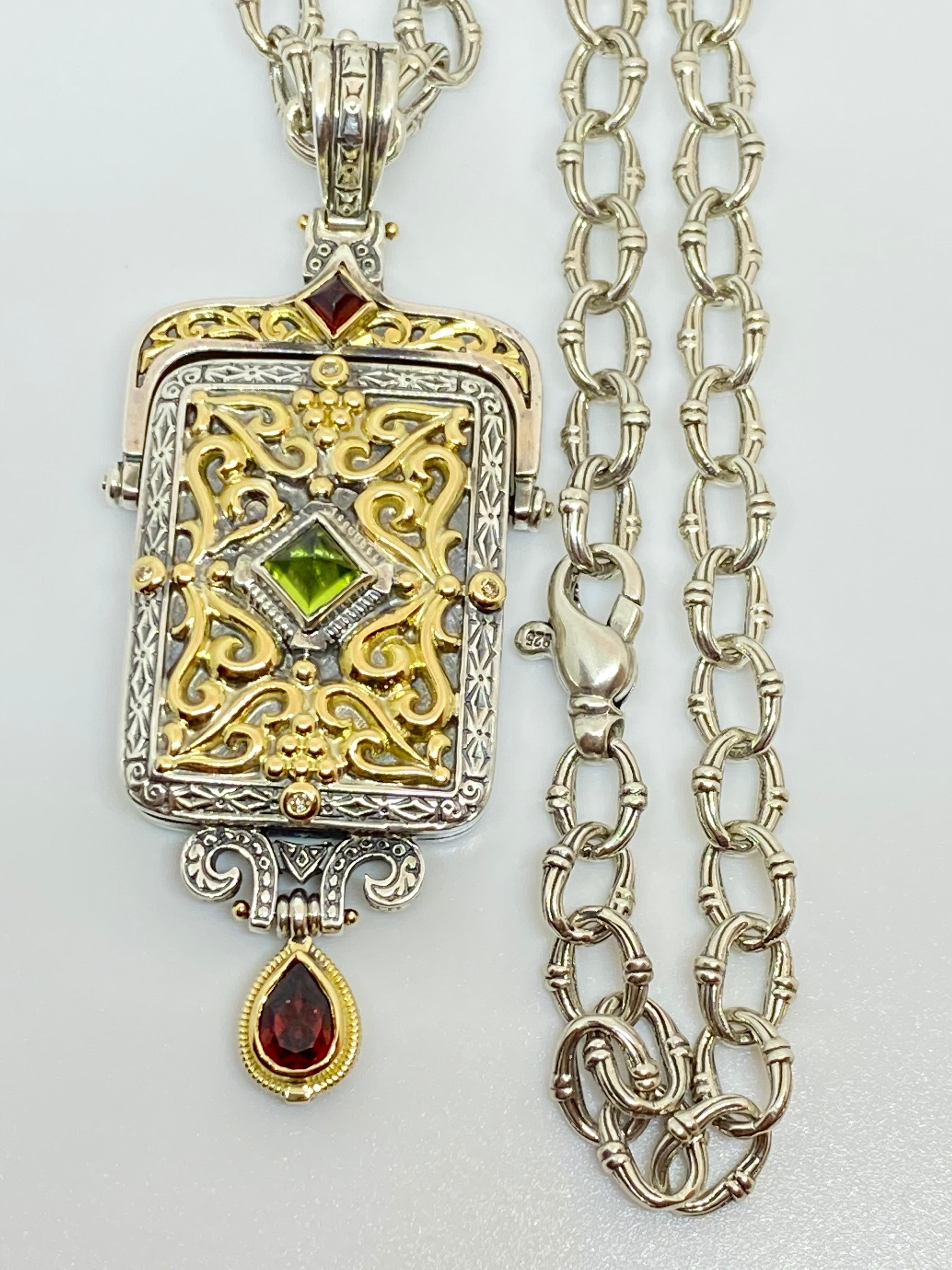 Ciondolo a goccia multicolore con diamante in oro e argento 18 carati Georgios Collections in vendita 5