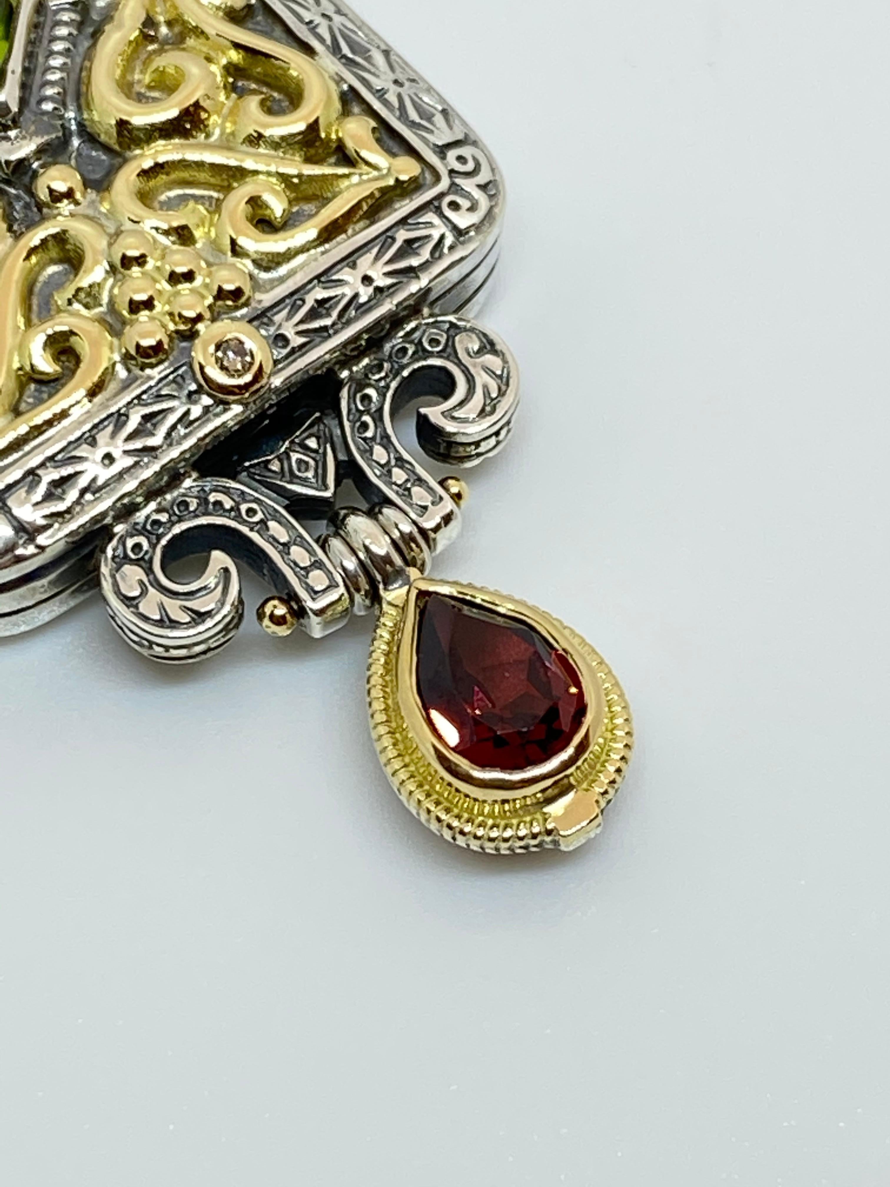 Ciondolo a goccia multicolore con diamante in oro e argento 18 carati Georgios Collections in vendita 6