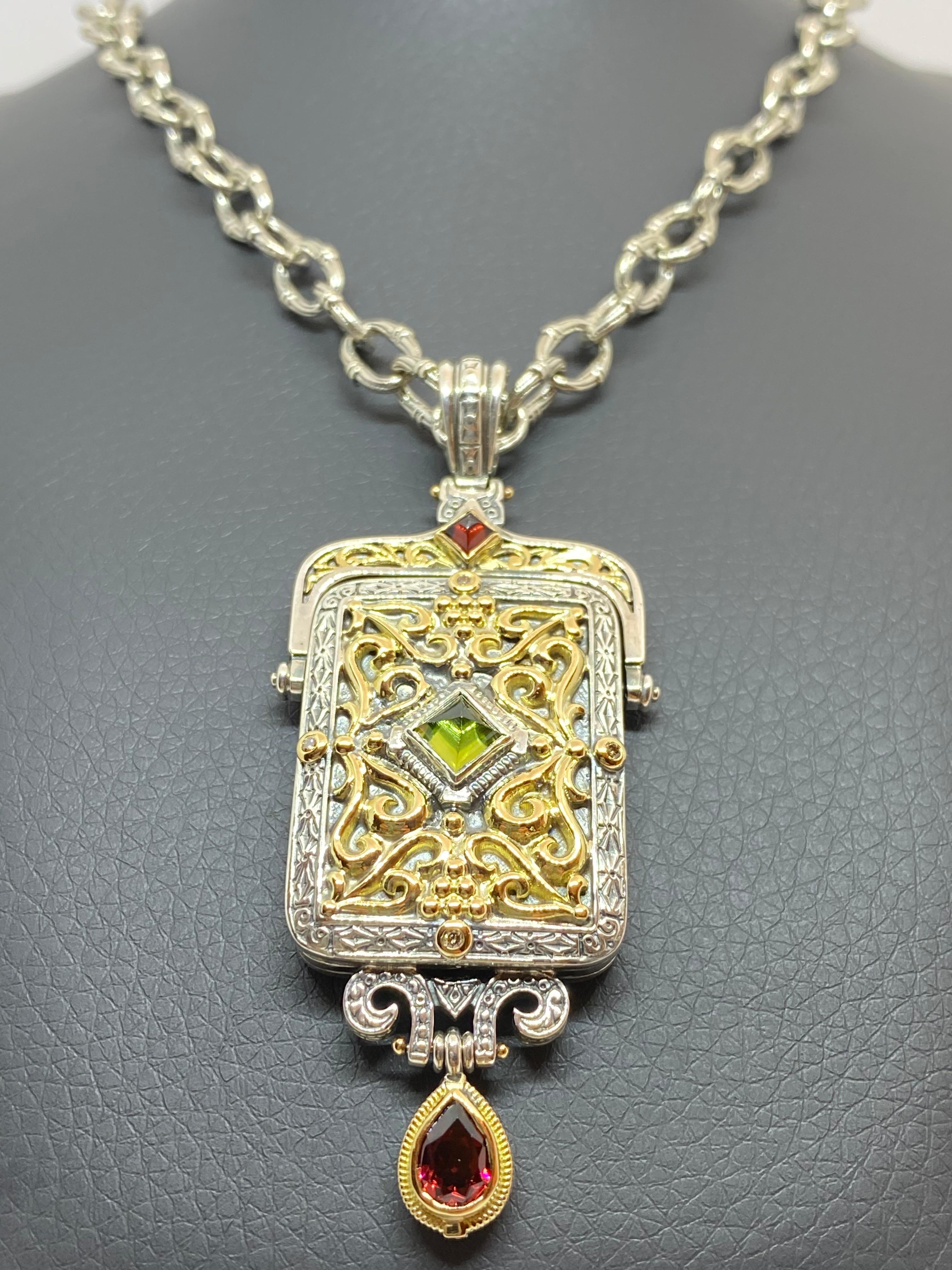 Ciondolo a goccia multicolore con diamante in oro e argento 18 carati Georgios Collections in vendita 9