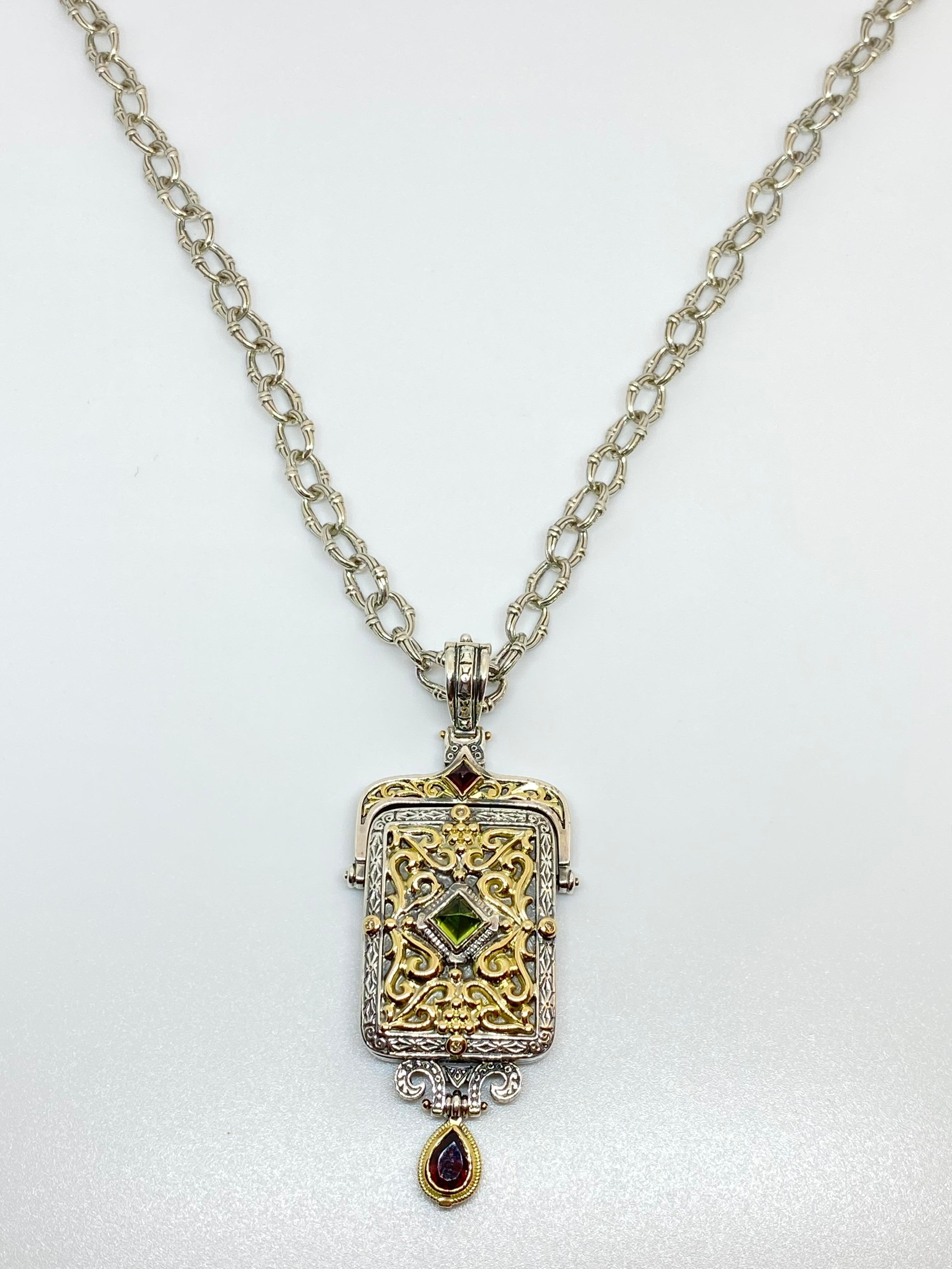 Ciondolo a goccia multicolore con diamante in oro e argento 18 carati Georgios Collections in vendita 10