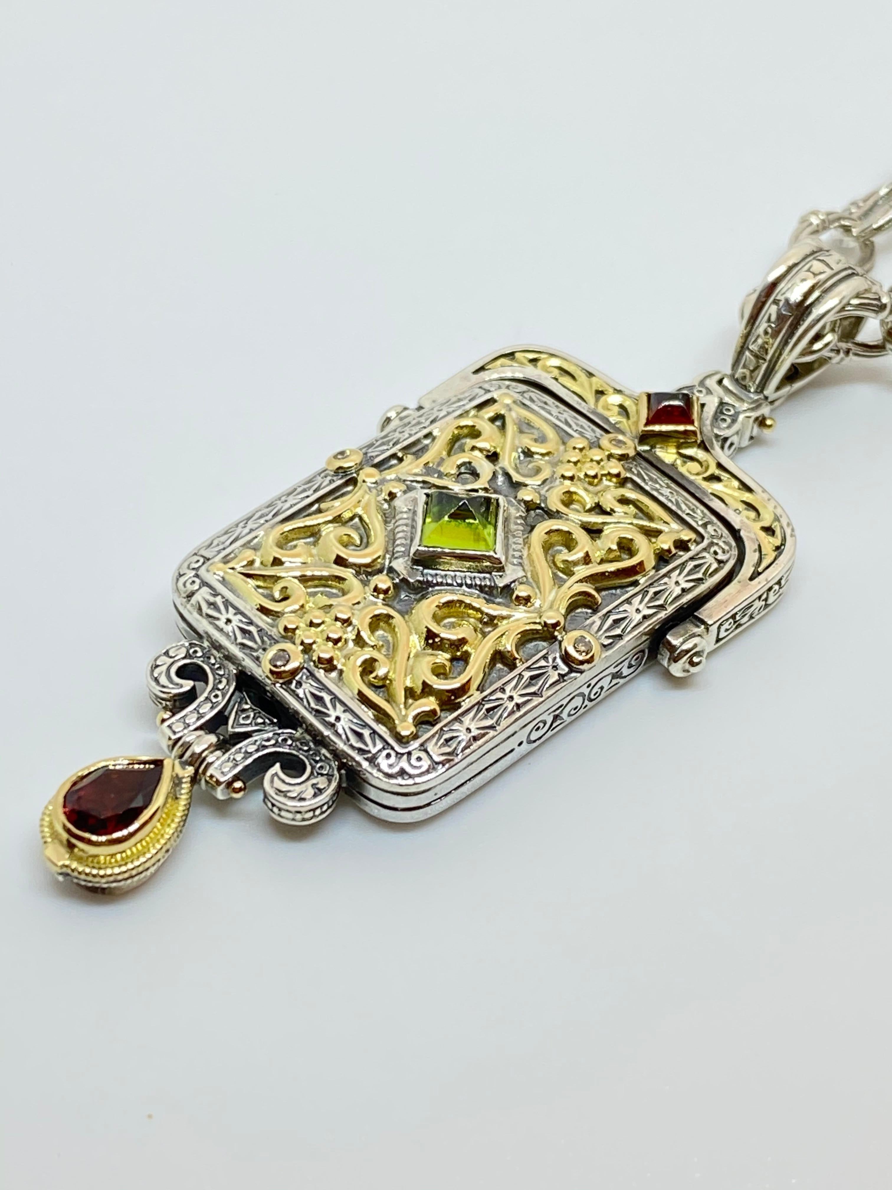 Ciondolo a goccia multicolore con diamante in oro e argento 18 carati Georgios Collections in vendita 12
