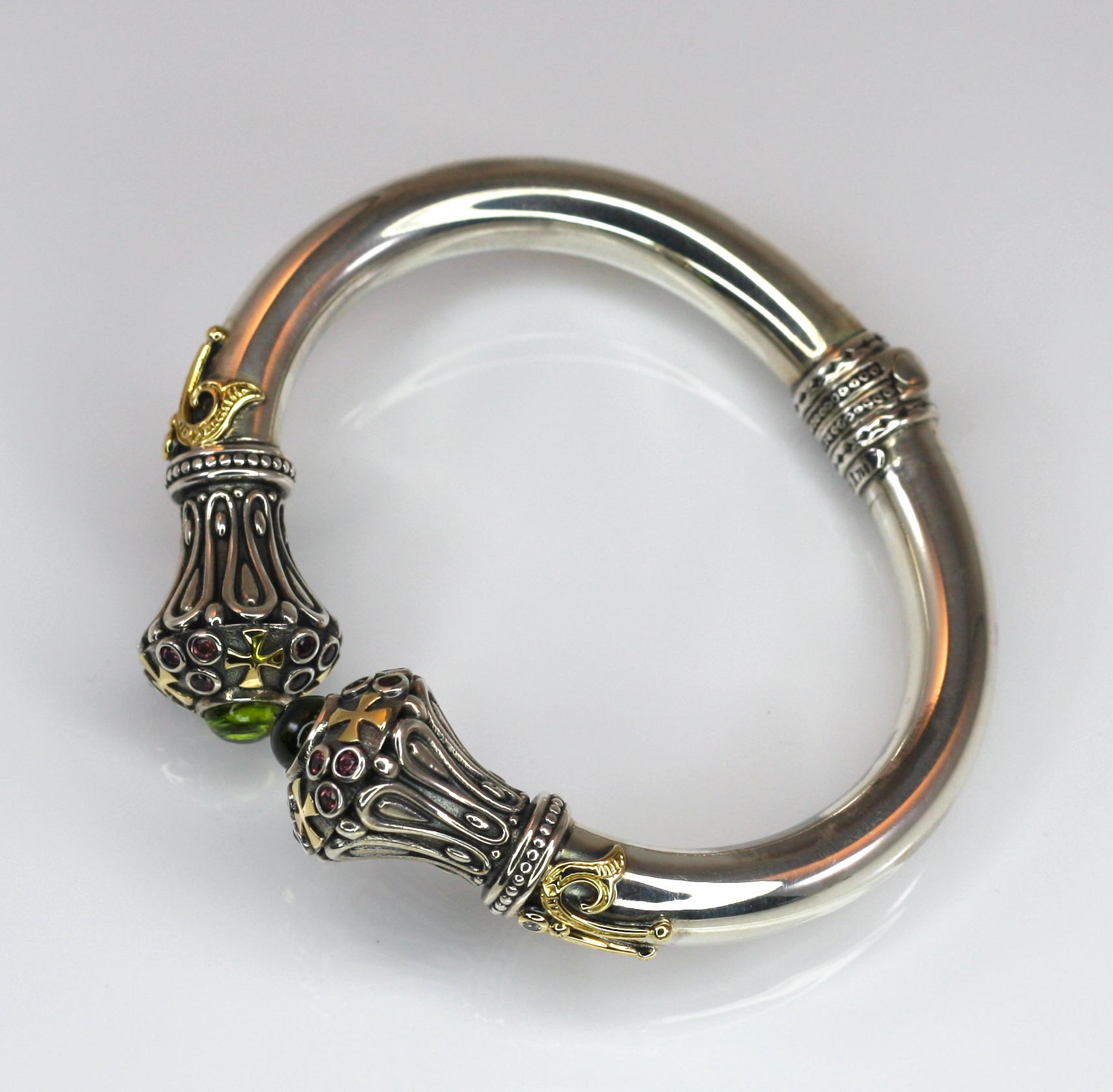 18 Karat Gold and Silver Peridot and Tourmaline Bracelet In New Condition In Astoria, NY