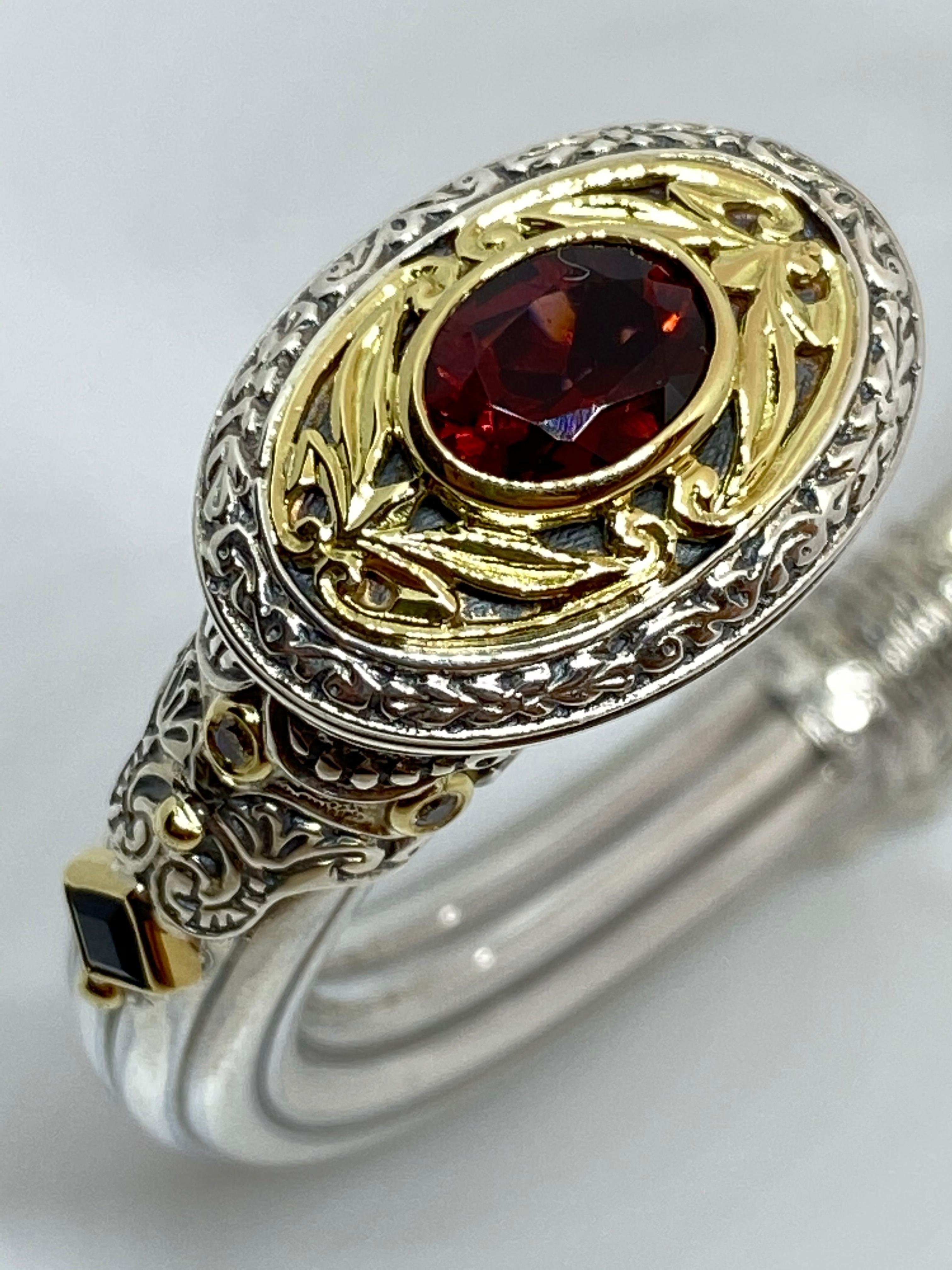 Georgios Collections 18 Karat Gold and Silver Red Garnet and Sapphire Bracelet For Sale 2