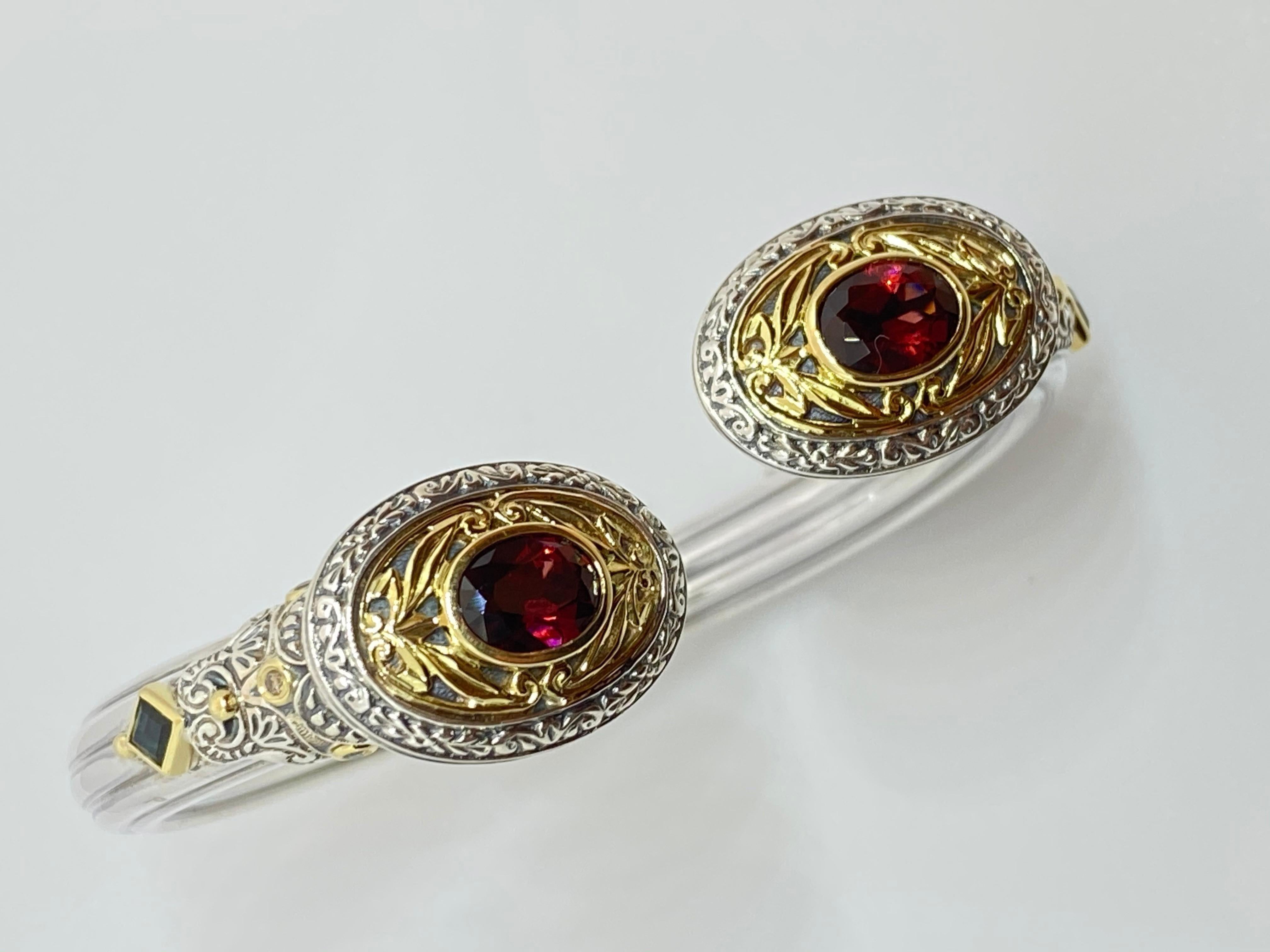 Georgios Collections 18 Karat Gold and Silver Red Garnet and Sapphire Bracelet For Sale 4