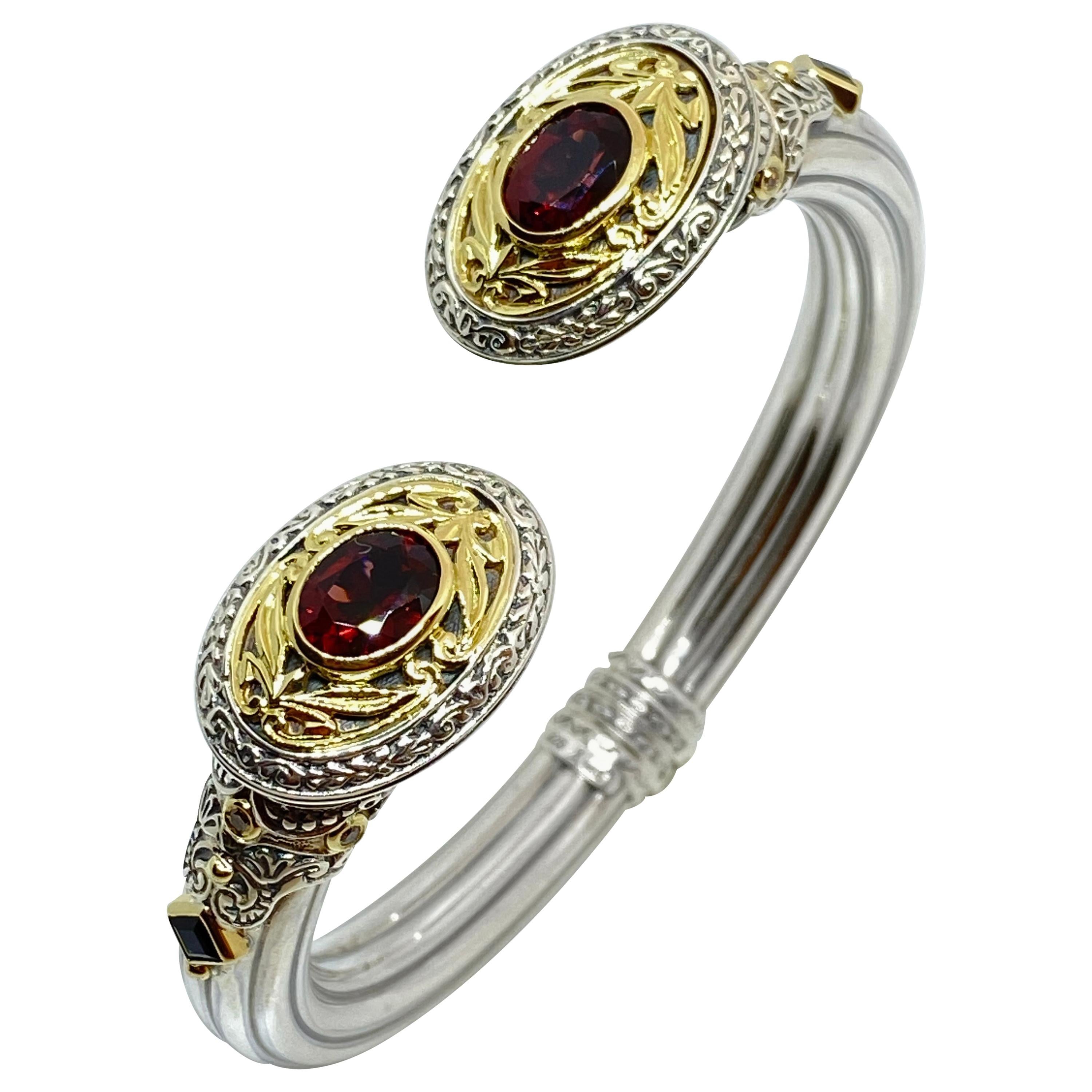 Georgios Collections 18 Karat Gold and Silver Red Garnet and Sapphire Bracelet For Sale