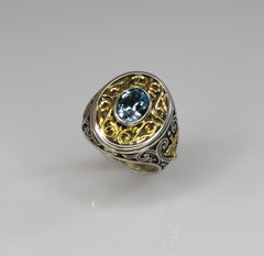 Georgios Collections 18 Karat Gold and Silver Blue Topaz Granulated Band Ring