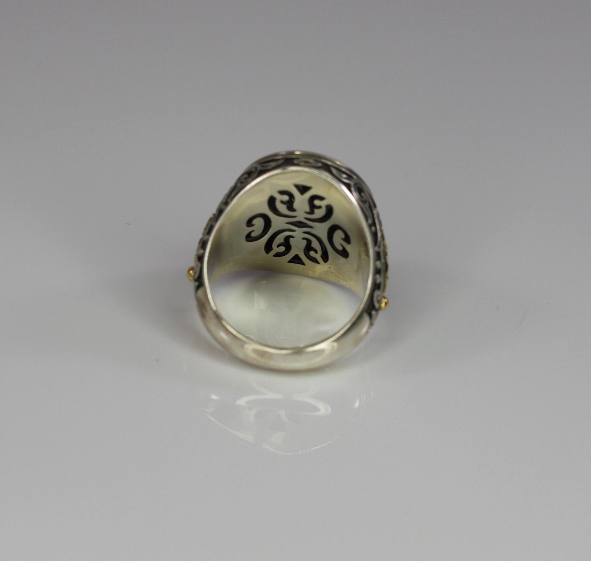 Georgios Collections Granulierter Ring aus 18 Karat Gold und Silber mit blauem Topas im Angebot 4