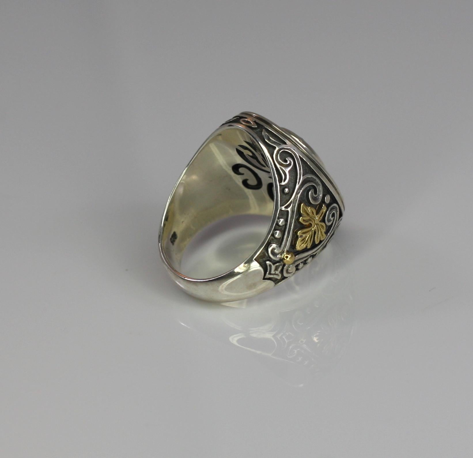 Georgios Collections Granulierter Ring aus 18 Karat Gold und Silber mit blauem Topas im Angebot 5