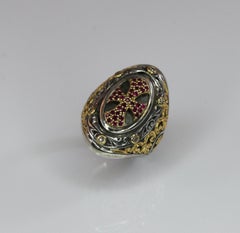Georgios Collections 18 Karat Gold and Silver Cross Ring with Diamonds and Rubys