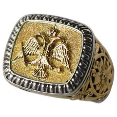 Georgios Collections Ring aus 18 Karat Gold und Silber mit doppelköpfigem Adler