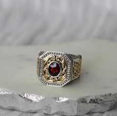 Georgios Collections 18 Karat Gold and Silver Ring with Garnet