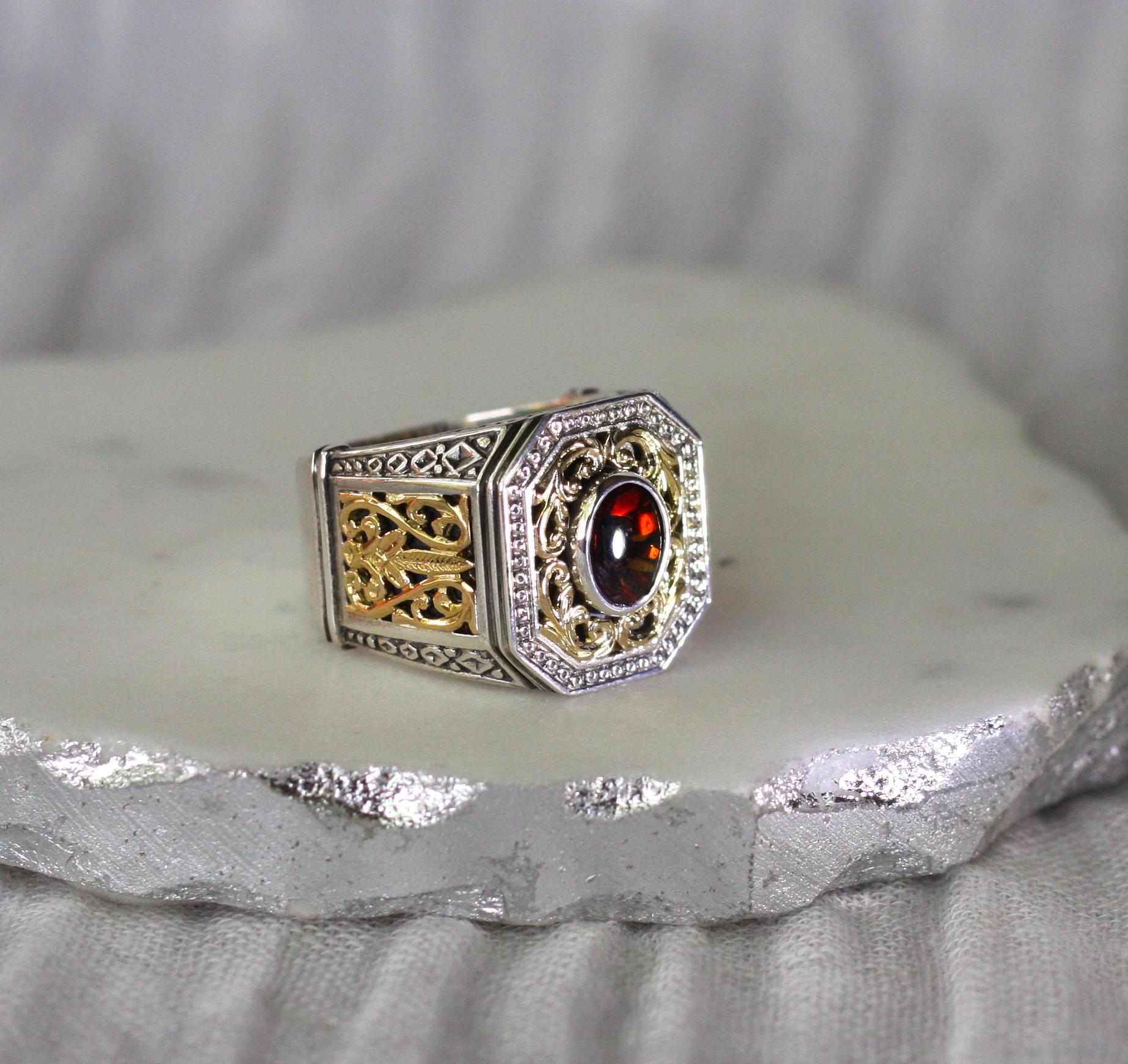 Contemporary Georgios Collections 18 Karat Gold and Silver Ring with Garnet For Sale
