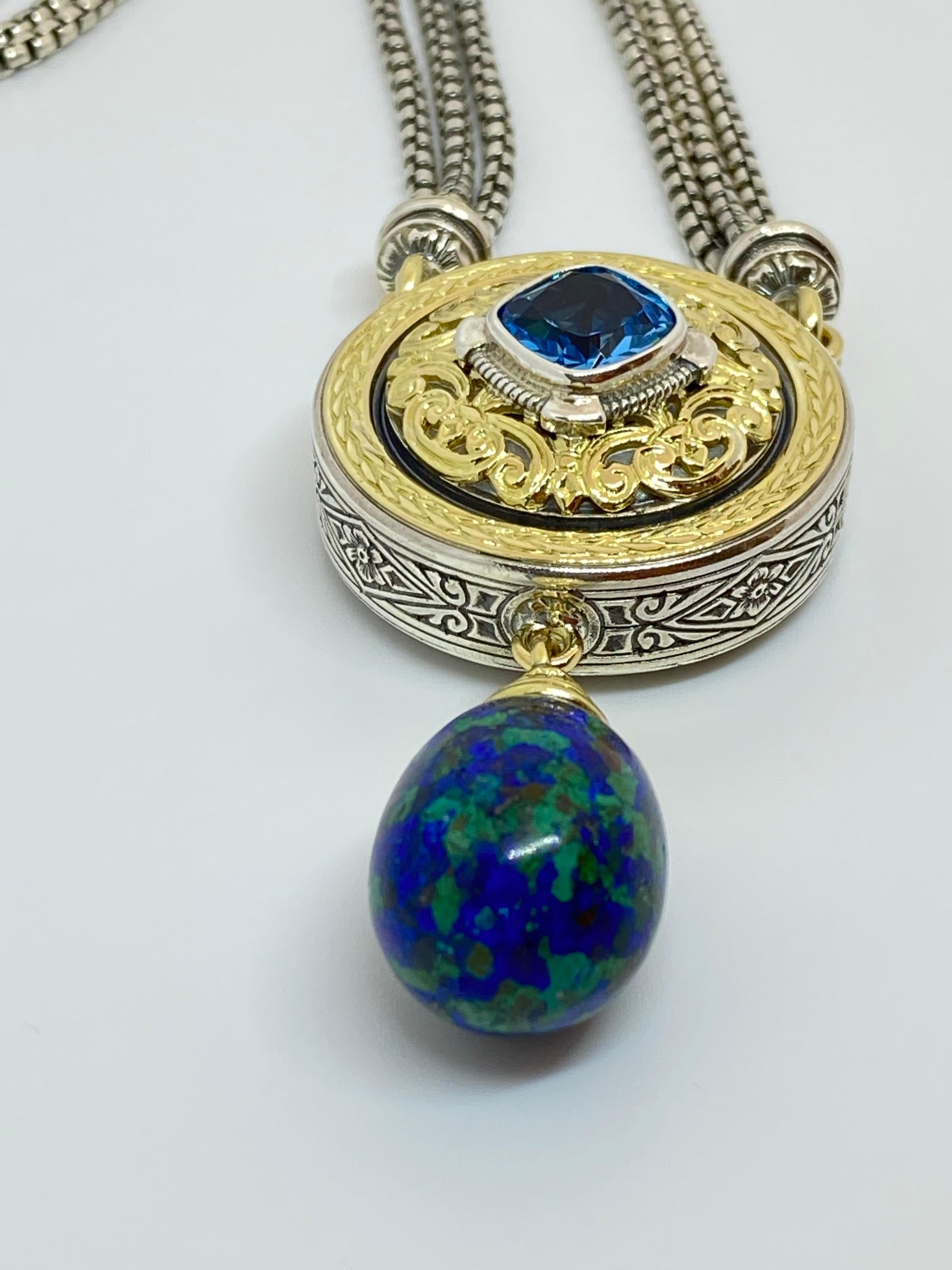 Collier pendentif Georgios Collections en or 18 carats, argent, topaze et lapis en vente 11