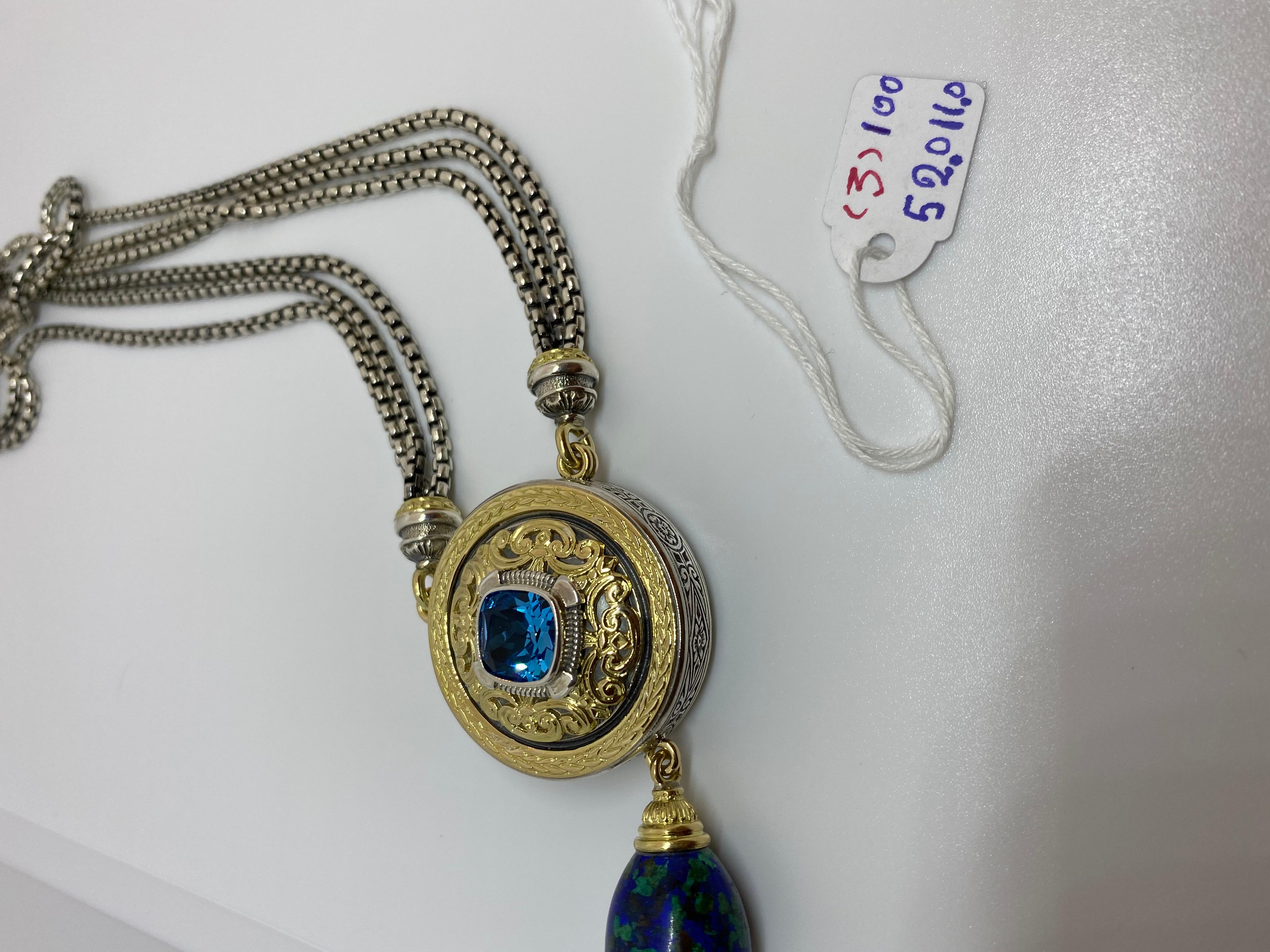 Collier pendentif Georgios Collections en or 18 carats, argent, topaze et lapis en vente 12