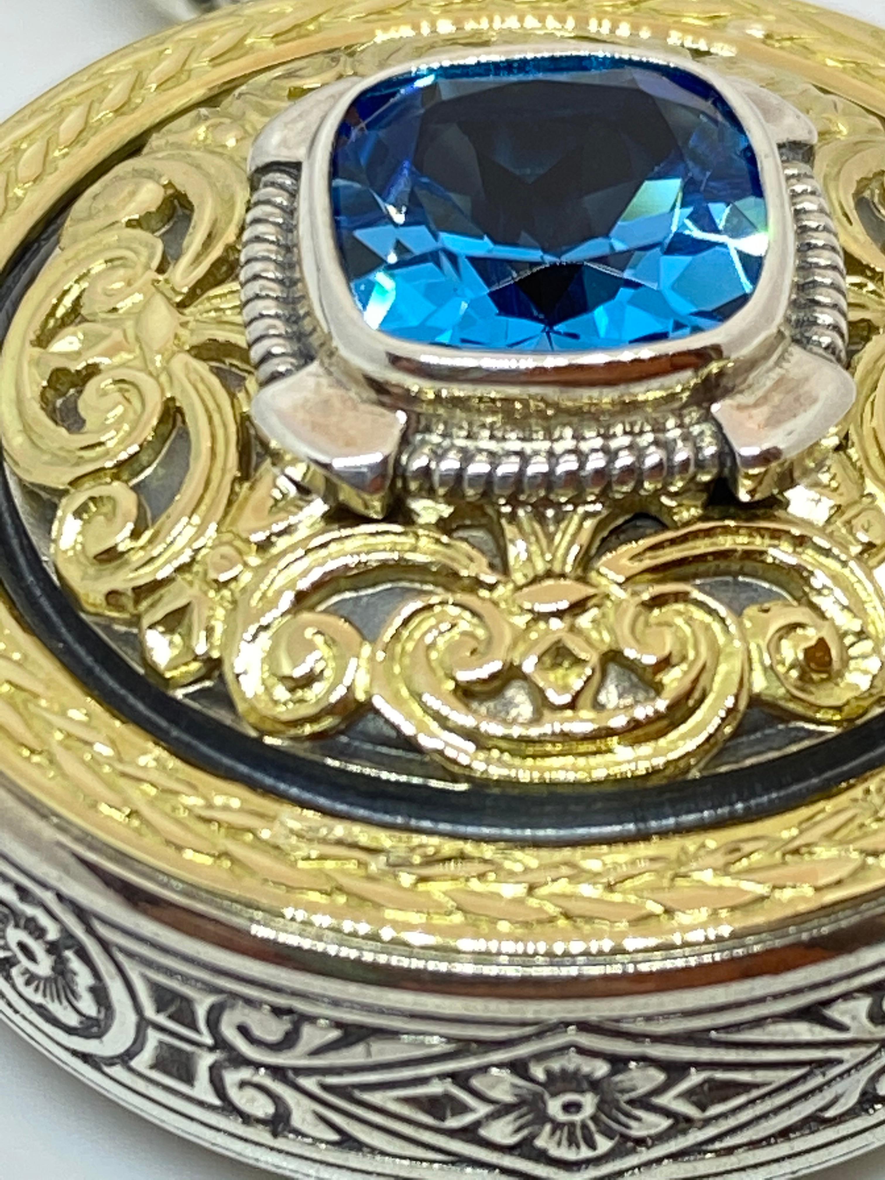Collier pendentif Georgios Collections en or 18 carats, argent, topaze et lapis en vente 3