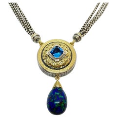 Georgios Collections 18 Karat Gold and Silver Topaz and Lapis Pendant Necklace