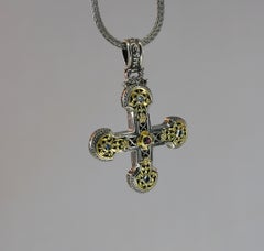 Georgios Collections 18 Karat Gold and Silver Tourmaline and Topaz Cross Pendant