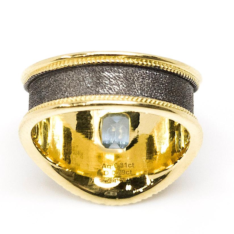 Emerald Cut Georgios Collections 18 Karat Gold Aquamarine and Diamond Ring with Rhodium  For Sale