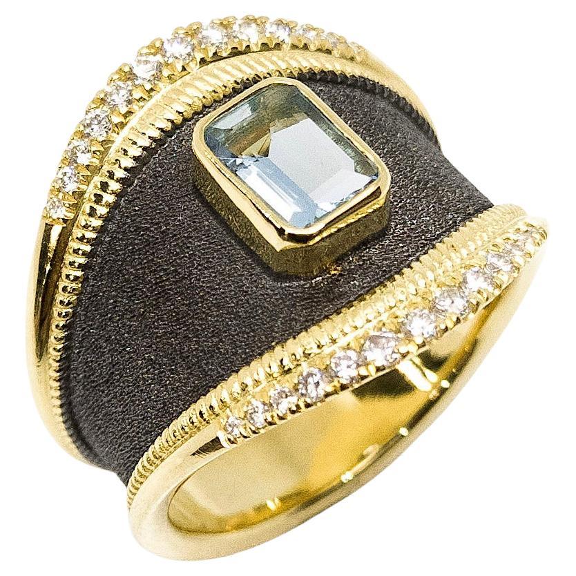 Georgios Collections 18 Karat Gold Aquamarine and Diamond Ring with Rhodium For Sale