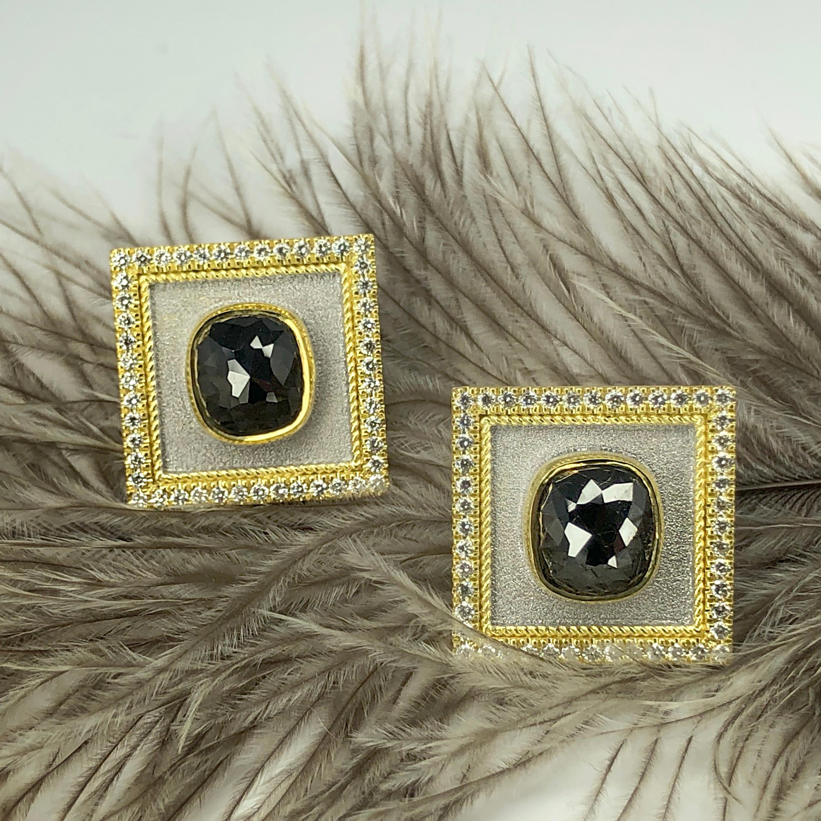 Georgios Kollektionen zweifarbige Manschettenknöpfe aus 18 Karat Gold mit schwarzen und weißen Diamanten im Angebot 6