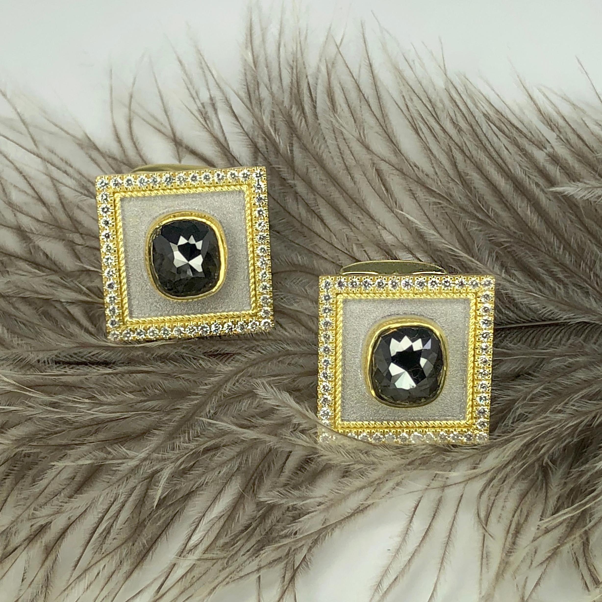 Georgios Collections 18 Karat Gold Black and White Diamond Two-Tone Cufflinks In New Condition For Sale In Astoria, NY