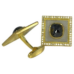 Georgios Collections 18 Karat Gold Black and White Diamond Two-Tone Cufflinks