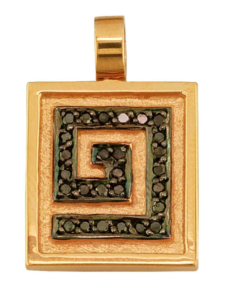 Georgios Collections 18 Karat Gold Black Diamond Pendant Drop Greek Key Enhancer For Sale 2